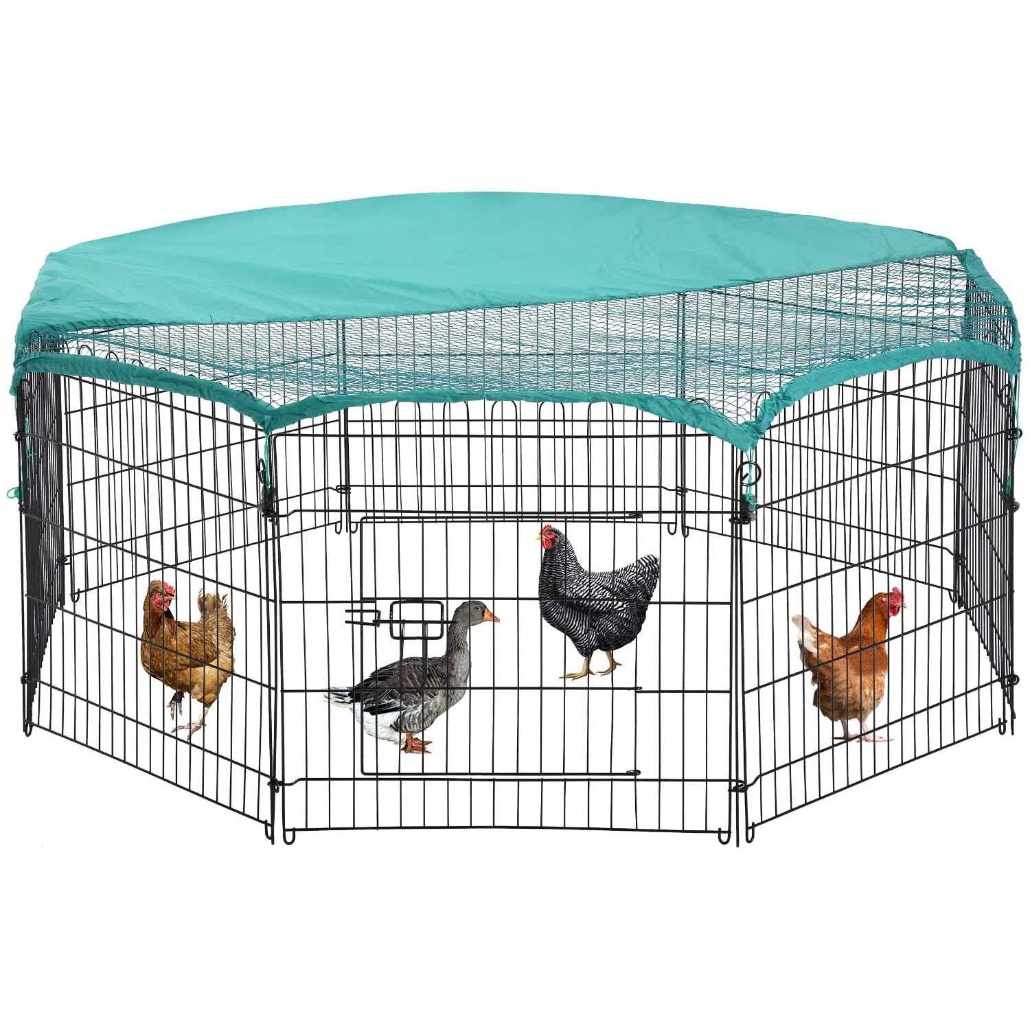 BestPet Large Metal Chicken Coop Chicken Run Outdoor Walk-in Poultry Cage Duck Coop Chicken Pen Pet Playpen w/Door & Cover Rabbit Enclosure