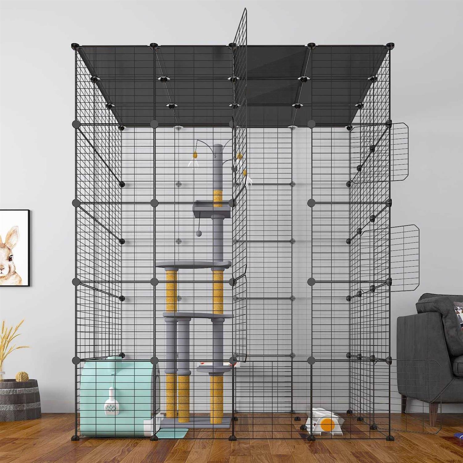 Eiiel Large Cat Cage Indoor Cat Playpen Metal Wire Kennels Crate Ideal for 1-4 Cats