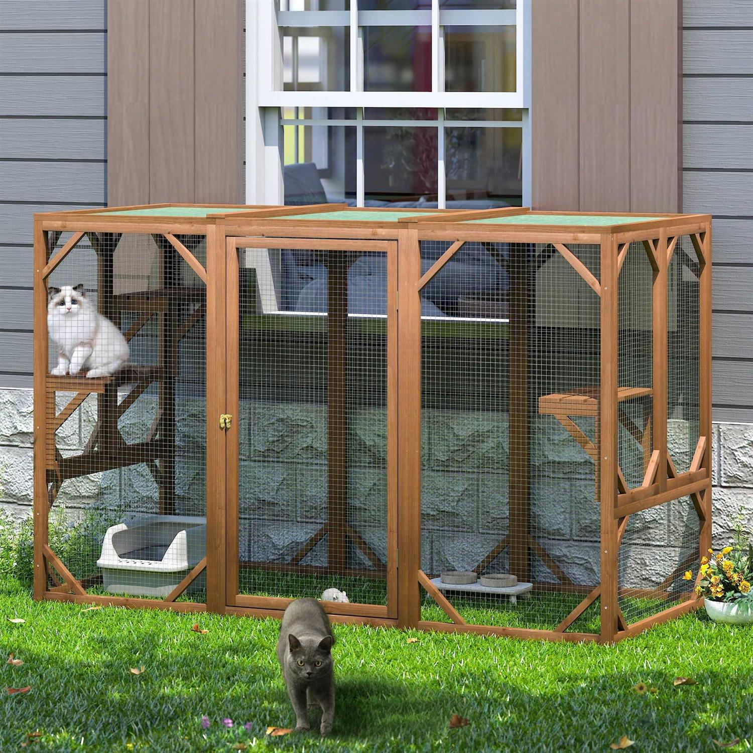 Coziwow Outdoor Cat House Enclosure Pet Cage Catio W/ Asphalt Roof