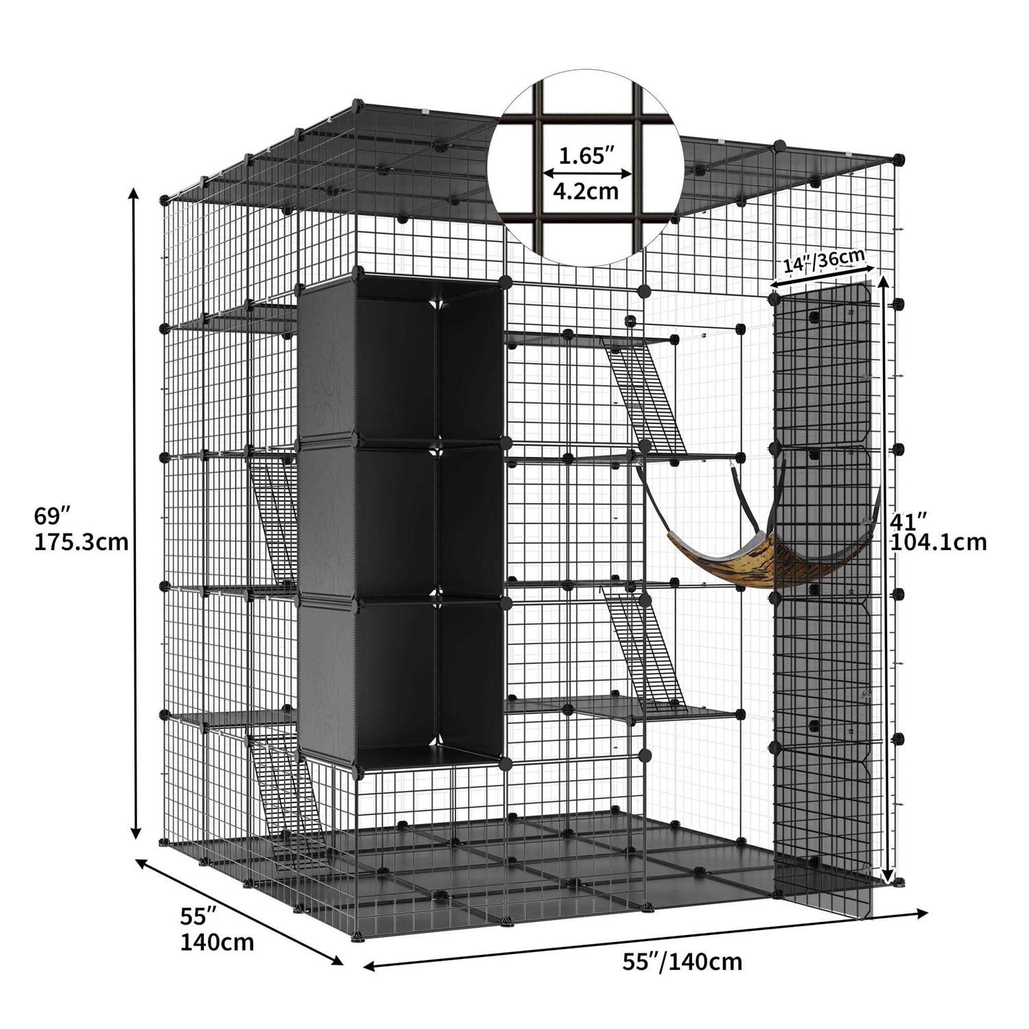 Alternative view of Dextrus 5-Tier Metal Cat Cage with Cube Storage,DIY Indoor Catio Enclosure Spacious Cat Playpen with Hammock