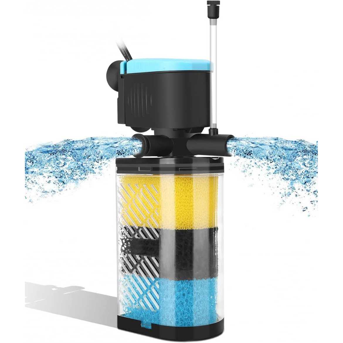 AquaMiracle Aquarium Filter 3-Stage in-Tank Filter Internal Fish Tank Filter Turtle Filter Fish Tanks with Dual Water Outlet