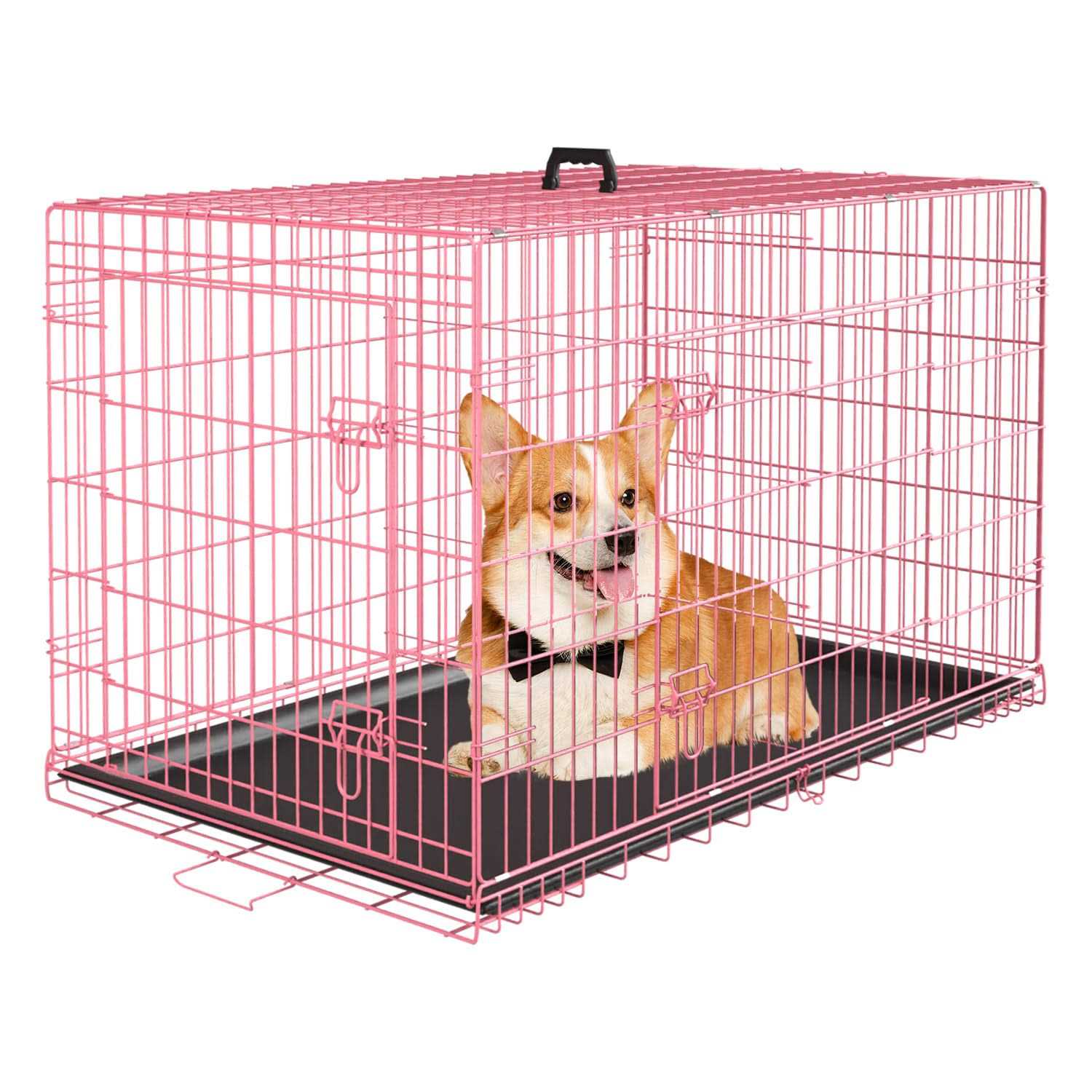 PayLessHere Large Dog Crate Kennel for Medium Large Dogs Metal Dog Cage Double-Door Folding Travel Indoor Outdoor Puppy Playpen with Divider and