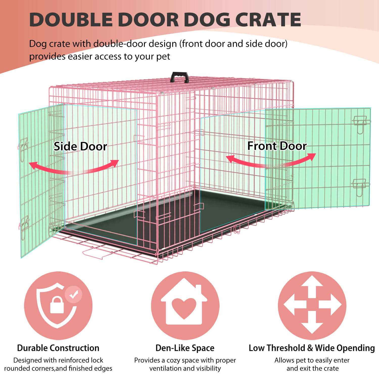 Alternative view of Yrllensdan Dog Crate, Dog Crates and Kennels Dog Foldable Large Dog Crate for Large Dogs with Handle Double-Door Outdoor Metal Wire