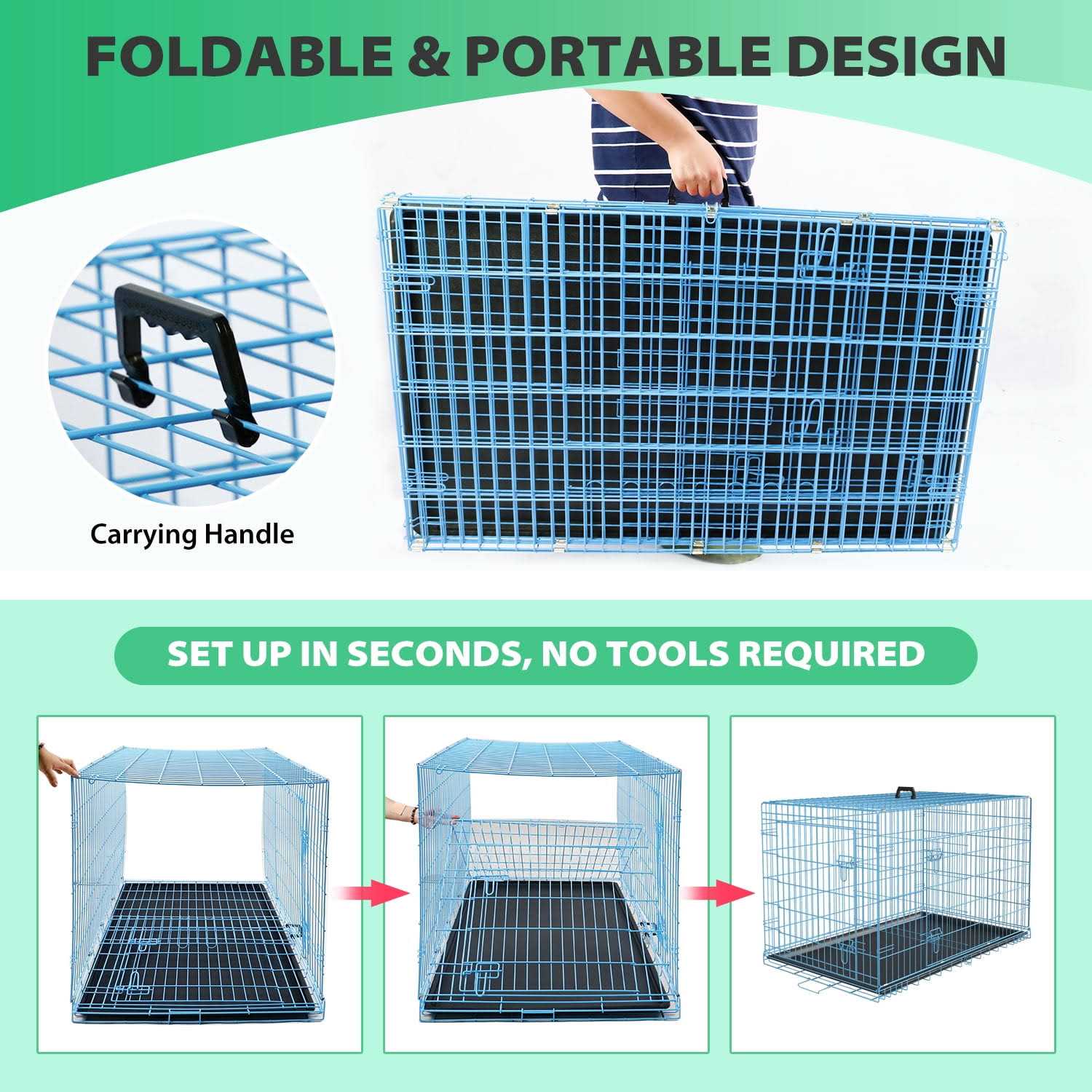 Alternative view of Yrllensdan Dog Crate, Dog Crates and Kennels Dog Foldable Large Dog Crate for Large Dogs with Handle Double-Door Outdoor Metal Wire