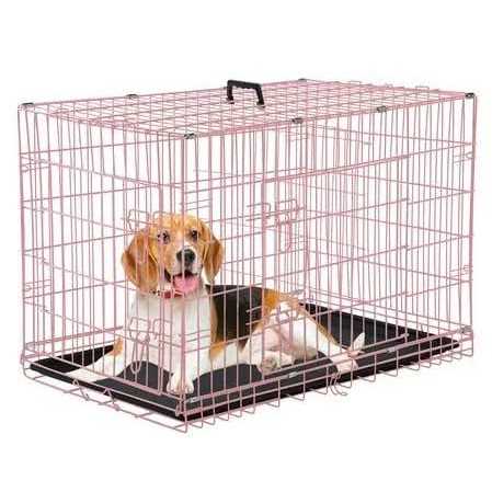 Yrllensdan Foldable Large Dog Crate for Large Dogs, Metal Wire Dog Cage with Plastic Tray and Handle Double-Door Outdoor Dog Crates and