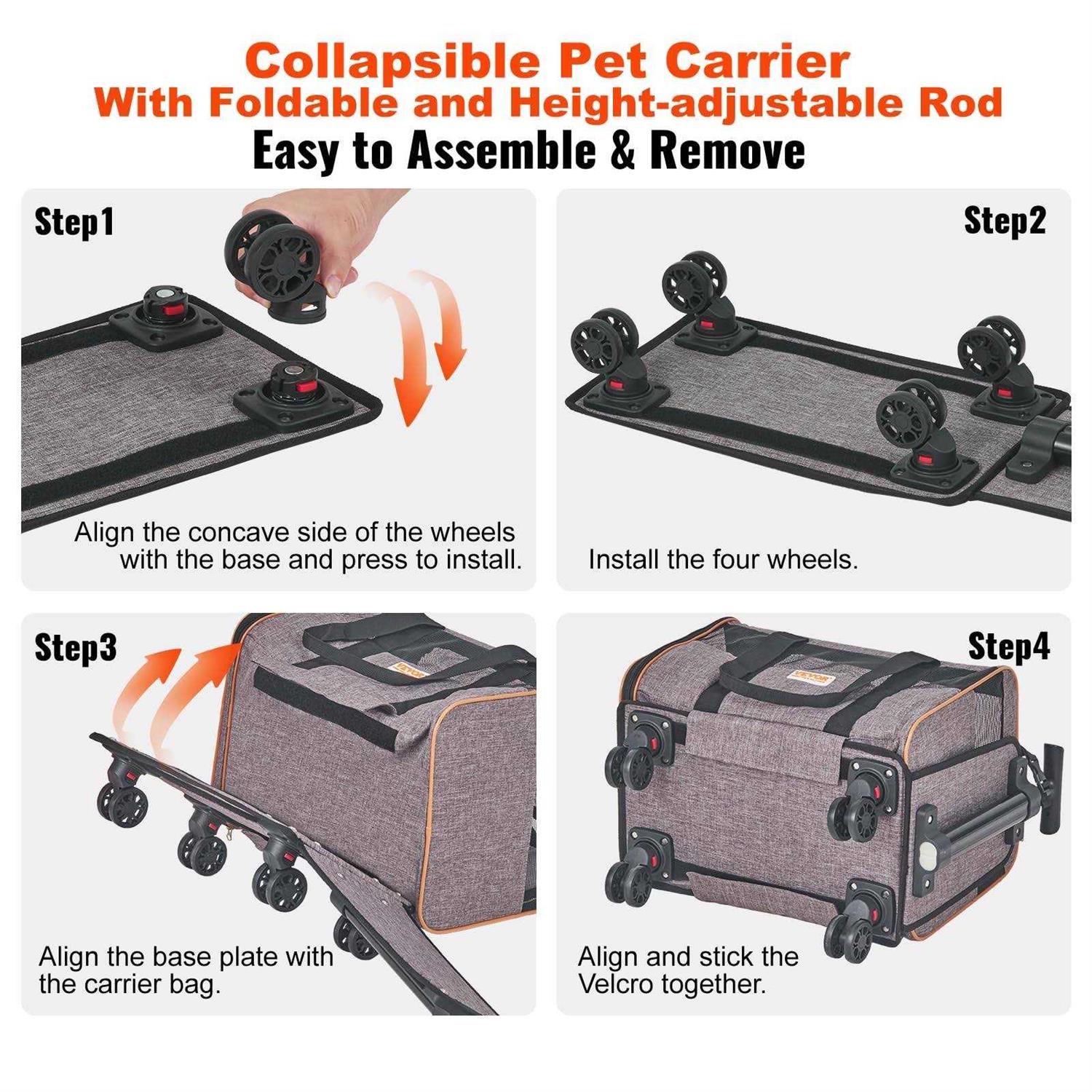 Alternative view of VEVOR Cat Carrier with Wheels, Airline Approved Rolling Pet Carrier with Telescopic Handle and Shoulder Strap