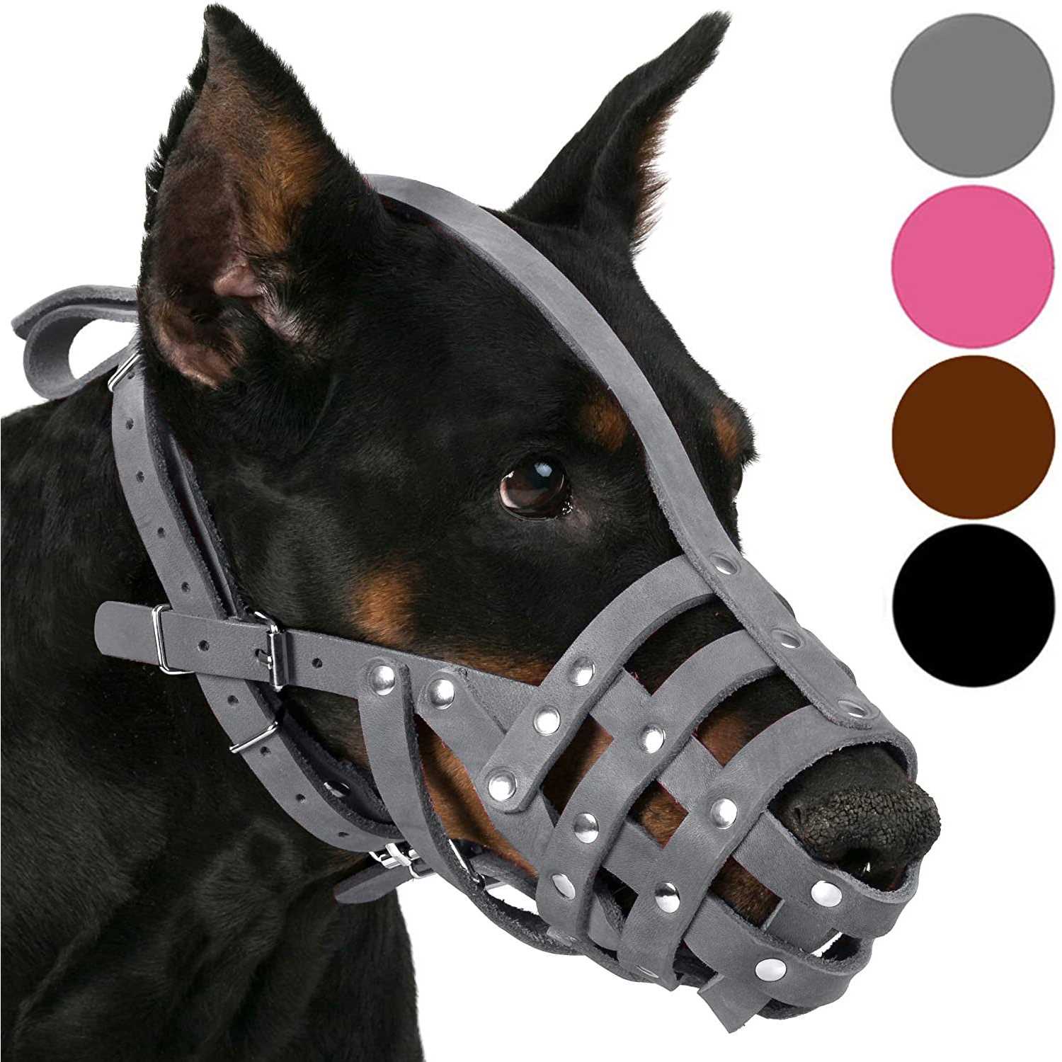 CollarDirect Dog Muzzle German Shepherd Dalmatian Doberman Setter Leather Basket Medium Large Breeds