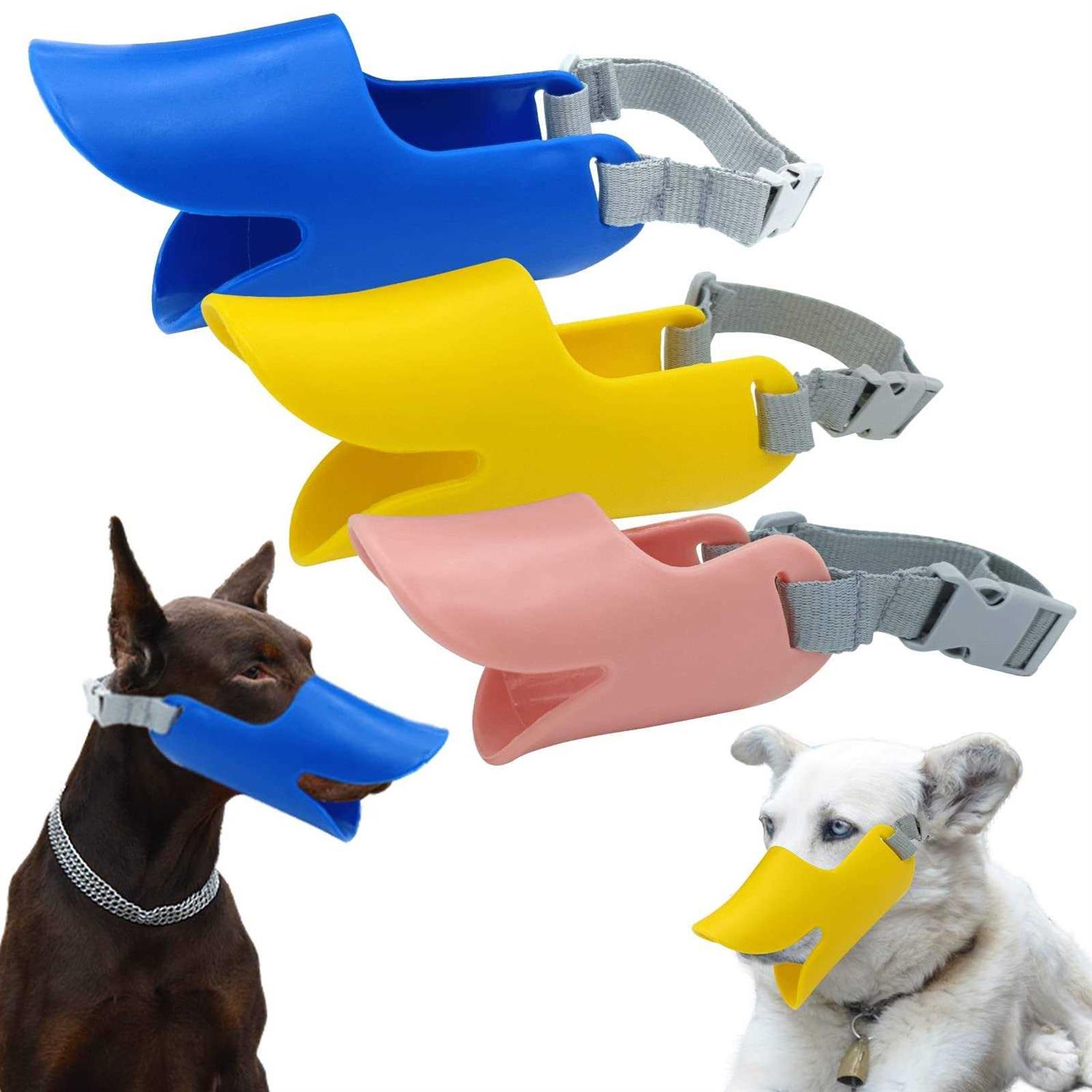 QDAOYU 3pcs Dog Muzzle Mouth Cover Silicone Dog Anti Barking Chewing,cute Duck Shape,Anti bite Adjustable Loop Pets Muzzle