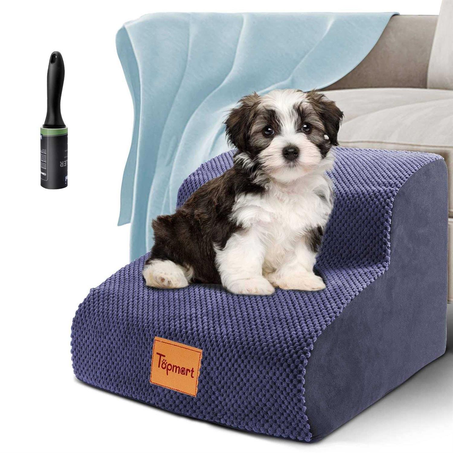 Topmart High Density Foam Dog Ramp&Steps 2 Tiers High,Non-Slip Dog Stairs,Soft Foam Dog Ladder Best for Dogs