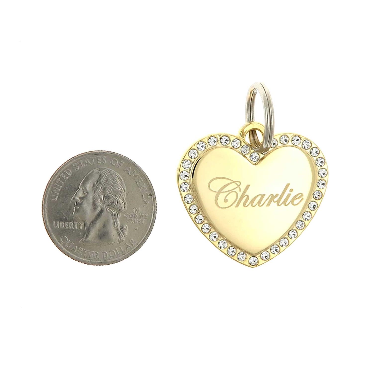 Alternative view of Yippo Accessories Custom Engraved Personalized Gold-Plated Medium Heart Rhinestones Pet Jewelry Cat Dog ID Tag for Casual Use