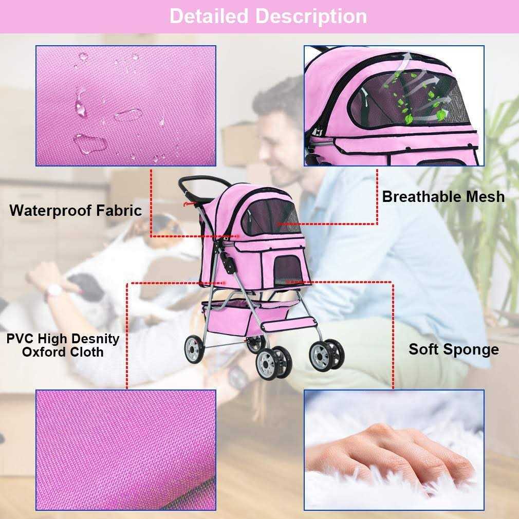 Alternative view of BestPet Pet Stroller Cat Dog Cage Stroller Travel Folding Carrier
