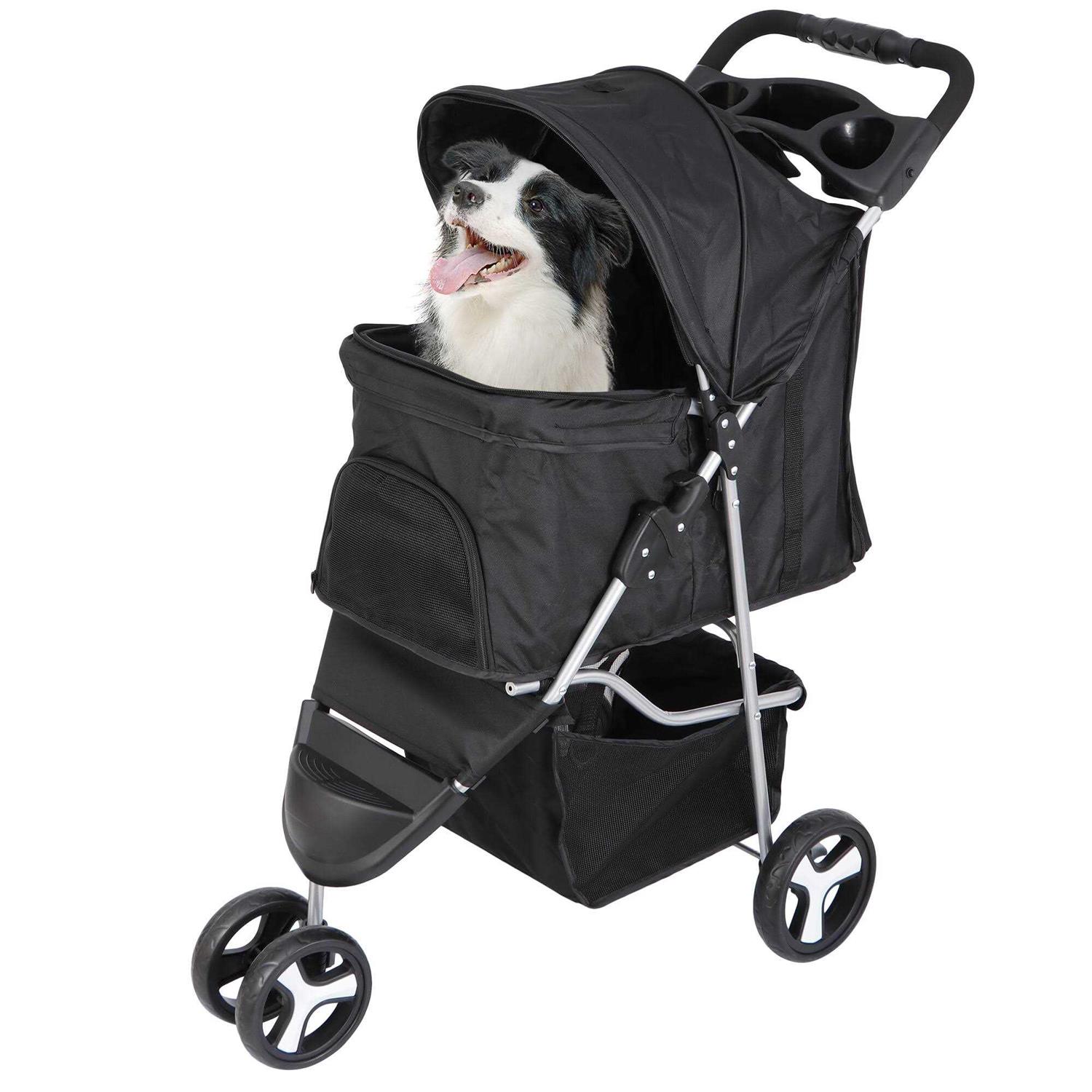 Homgarden 3 Wheel Foldable Pet Stroller for Small Medium Dog W/Storage Basket