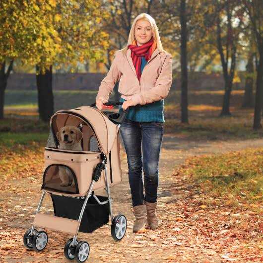 Alternative view of Costway Foldable 4-Wheel Pet Stroller with Storage Basket