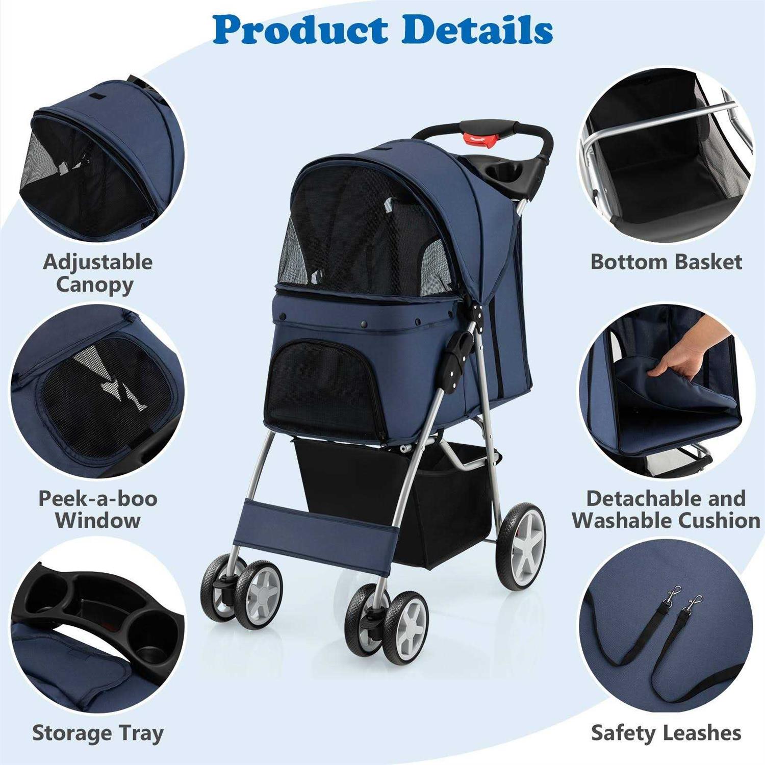 Alternative view of Costway Foldable 4-Wheel Pet Stroller with Storage Basket