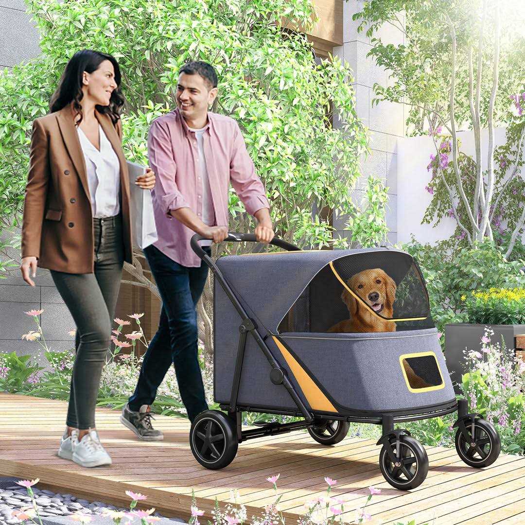 Muhub Pet Stroller with Brakes,Storage Pocket,Smooth Ride,Spacious and Breathable,up to 132lbs