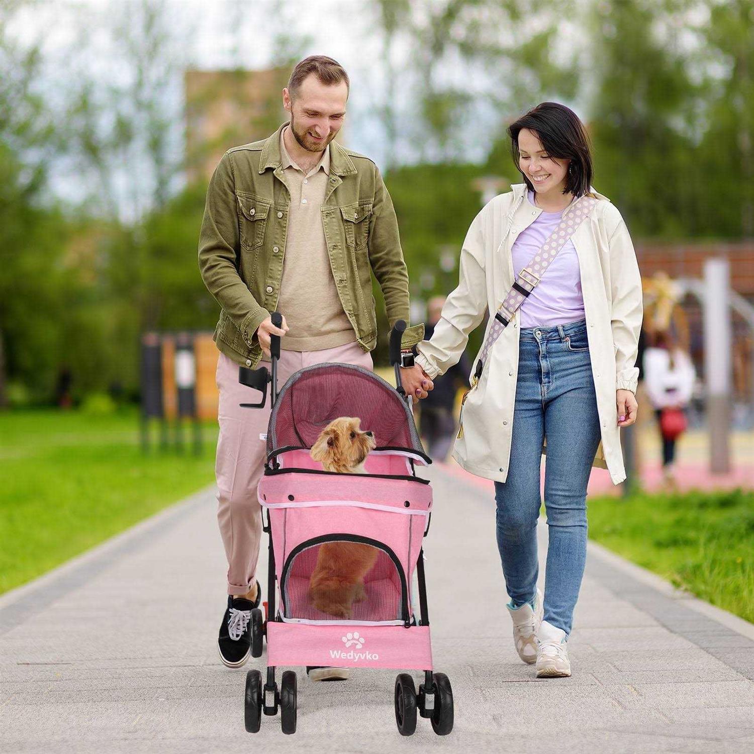 Alternative view of Pet Dog Stroller, Wedyvko 4 Wheels Foldable Dogs and Cat Strollers with Cup Holder for Small and Medium Cats