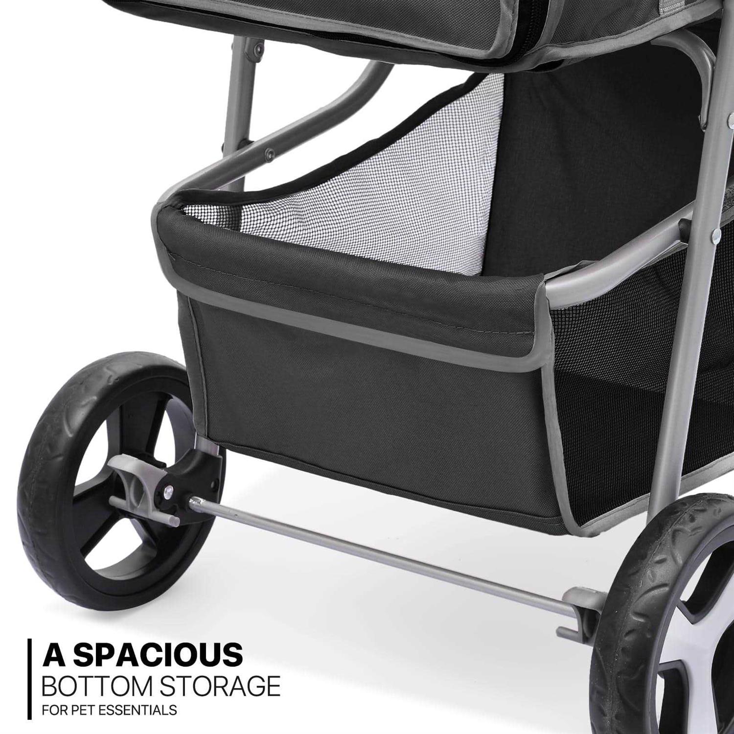 Alternative view of MoNiBloom Foldable Pet Stroller with Weather Cover, 3 Wheels Pet Small Dogs and Cats with Storage Basket and Cup Holder