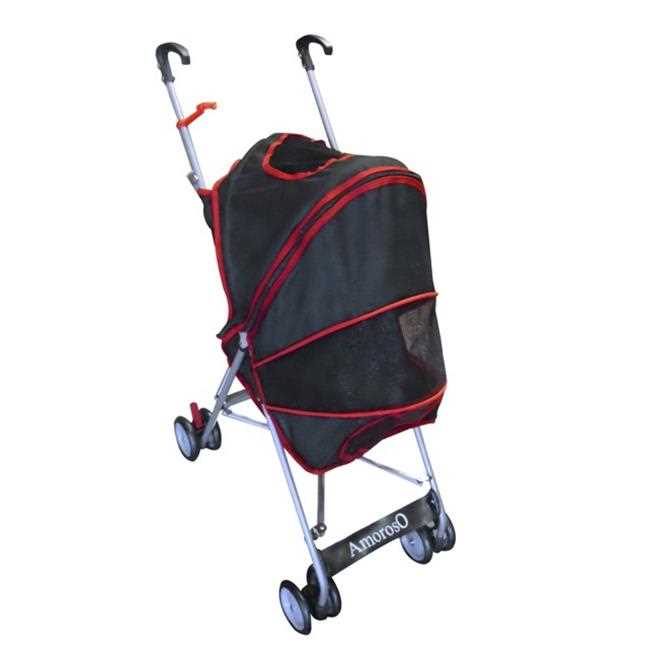 AmorosO Pet Black Red Umbrella Pet Stroller, 23 L X 15 W X 35 H - Small