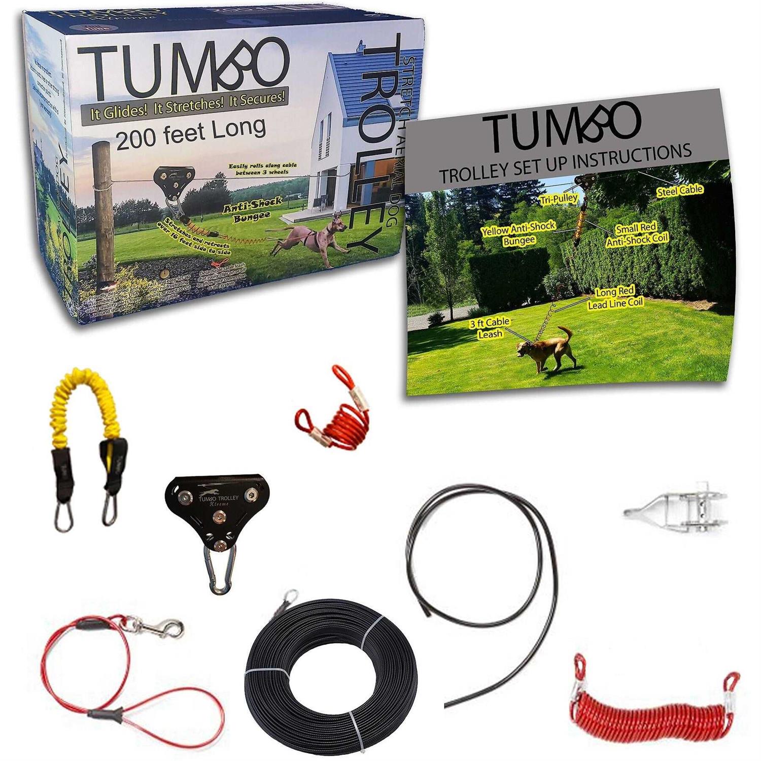 Tumbo Xtreme Trolley Anti-Shock Aerial Dog Runner for Yard
