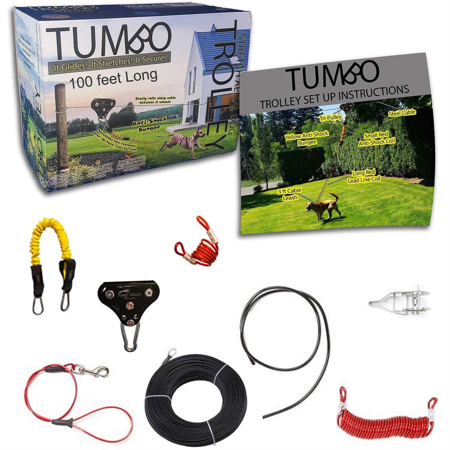 Tumbo Xtreme Trolley Anti-Shock Aerial Dog Runner for Yard