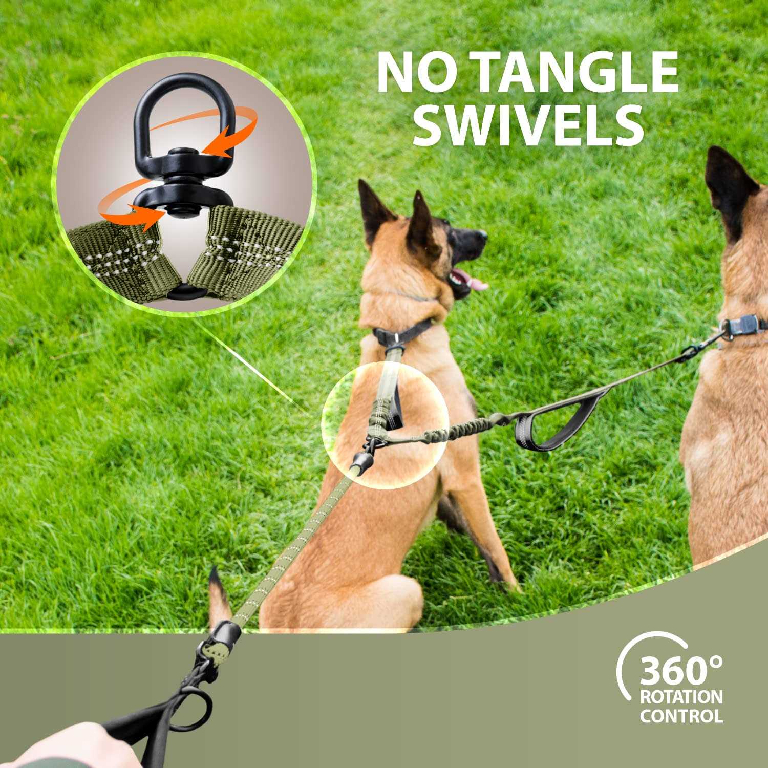 Alternative view of SparklyPets Double Dog Leash for 2 Dogs – Rope Bungee Dual Leash for Medium and Large Dogs with Padded Handles Tangle