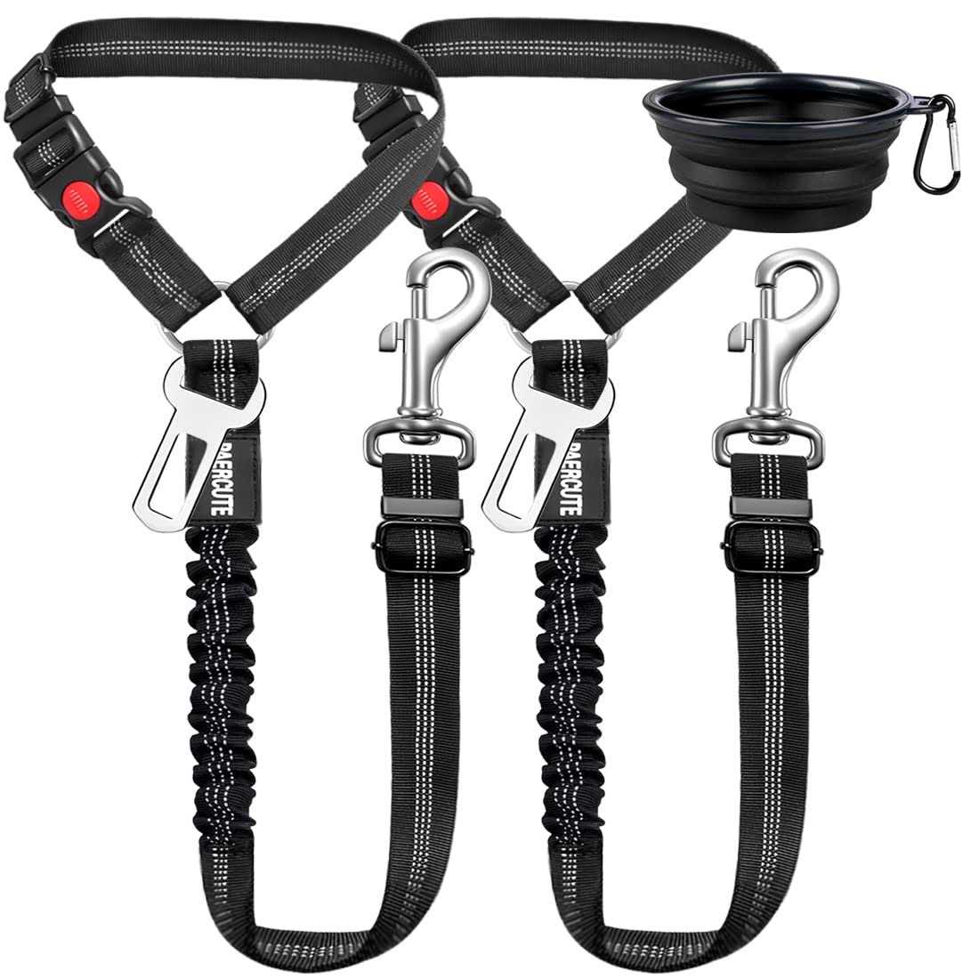 Paercute 3 Piece Set Dog Car Seat Belt Headrest Restraint Adjustable with Elastic Bungee Buffer Durable Headrest Pet Seat Belt Dog Car Sa