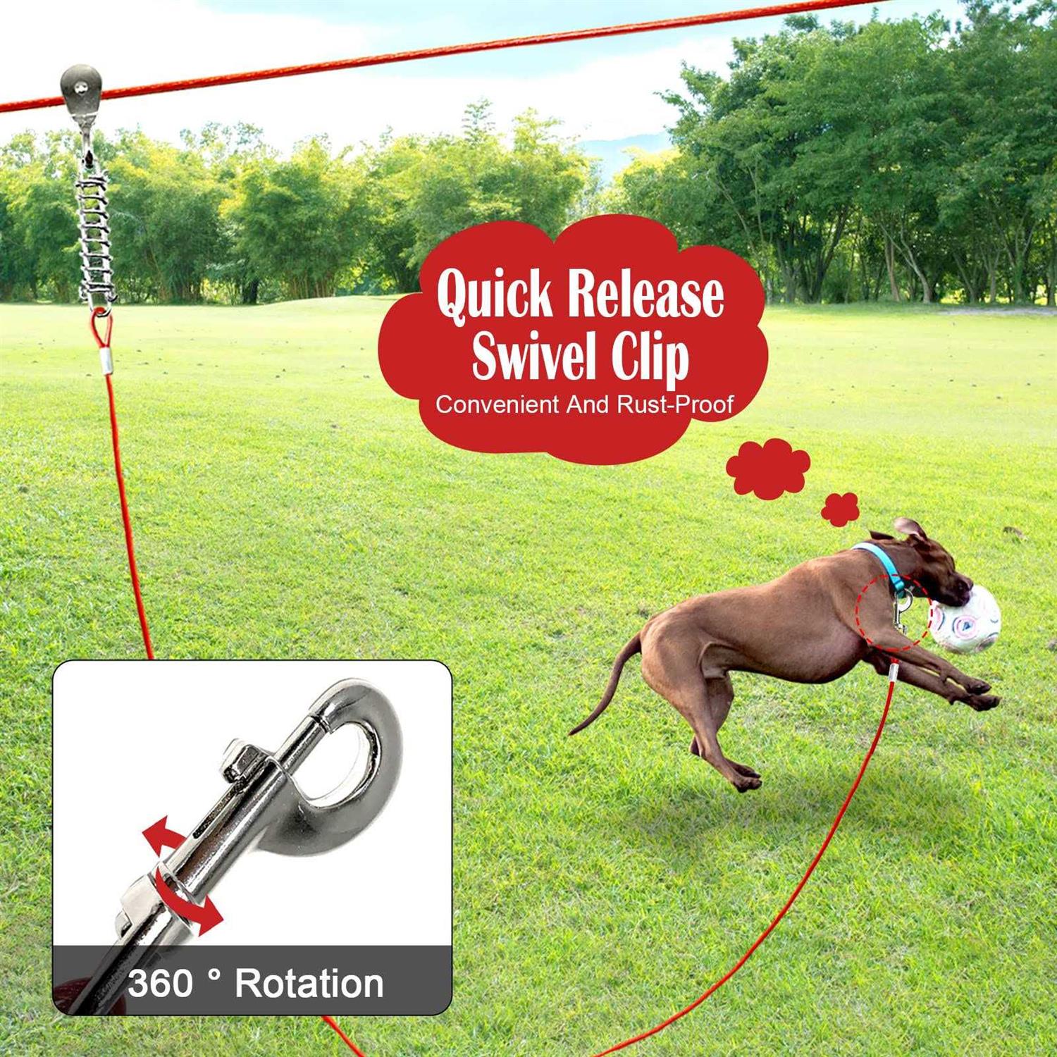Alternative view of LUFFWELL Dog Runs for Outside 100FT Dog Runner for Yard Dog Tie Out Cable
