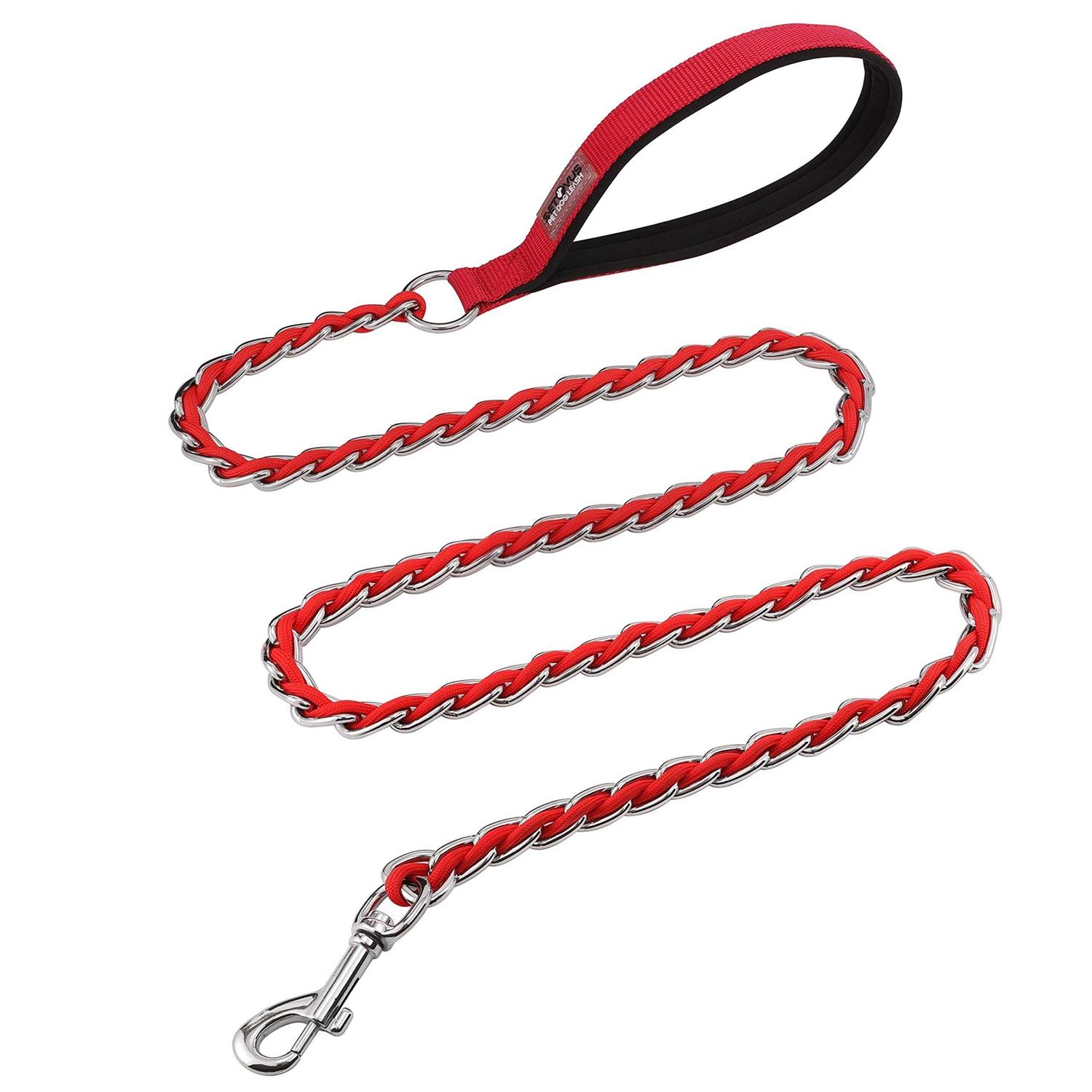 S-ETOVUS Chew Proof Metal Leash Chain Dog Leash for Medium Large Dogs Chain Link Dog Leash Anti Chew Strong Anti Bite Dog Leash Comfortable Soft Padded
