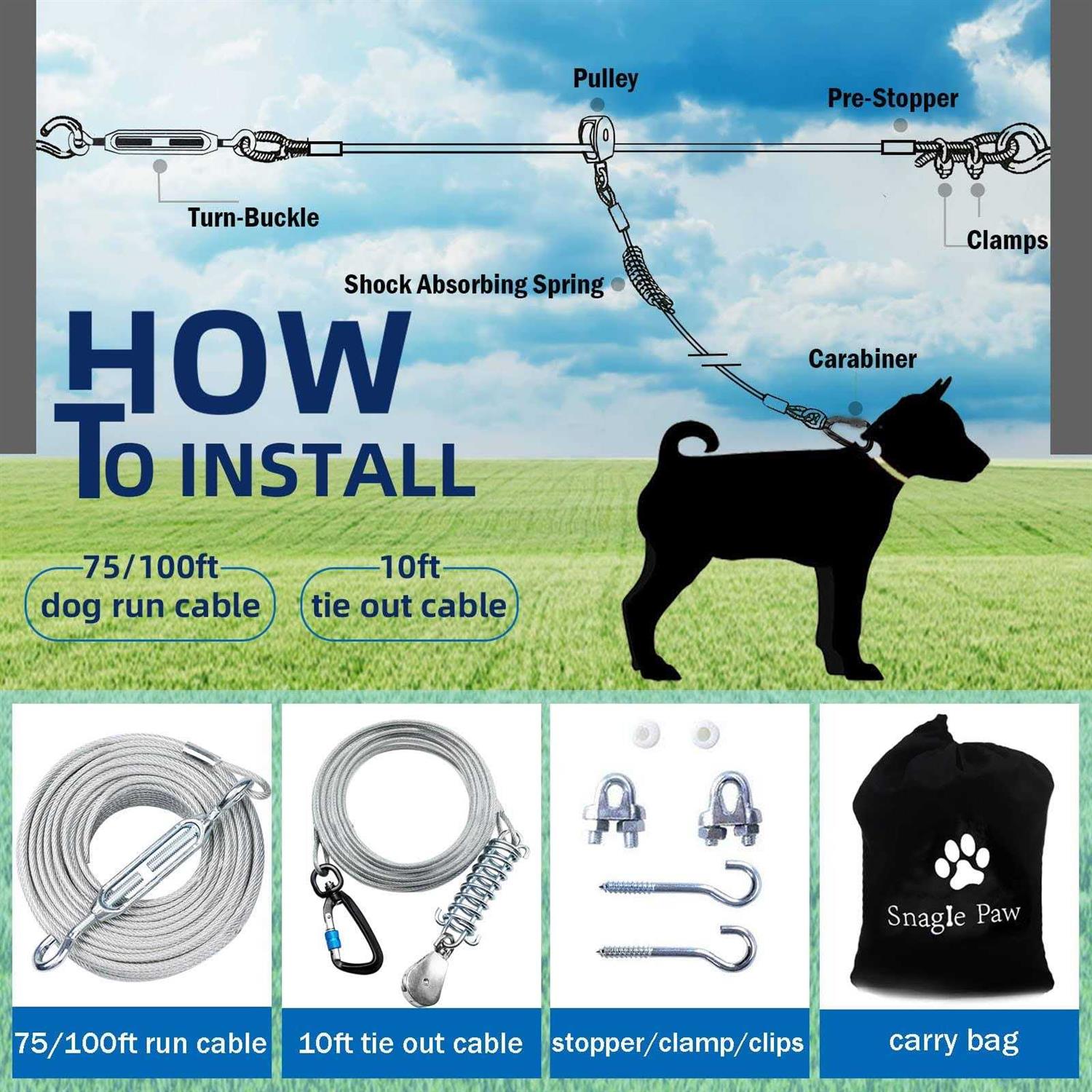 Alternative view of Snagle Paw Dog Tie Out Runner for Yard,Trolley System for Large Dogs Dog Aerial Cable with 10ft Pulley Runner Line for Dogs Up