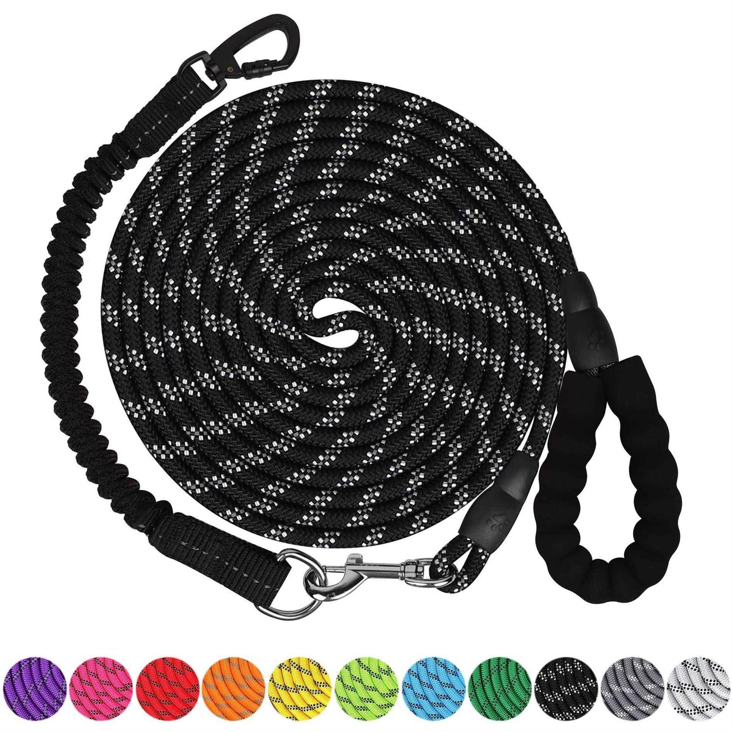 jenico Dog Leash 34561015203050100150FT Heavy Duty Leash with Swivel Lockable Hook and ,Reflective Threads Bungee Dog Leash comfortab