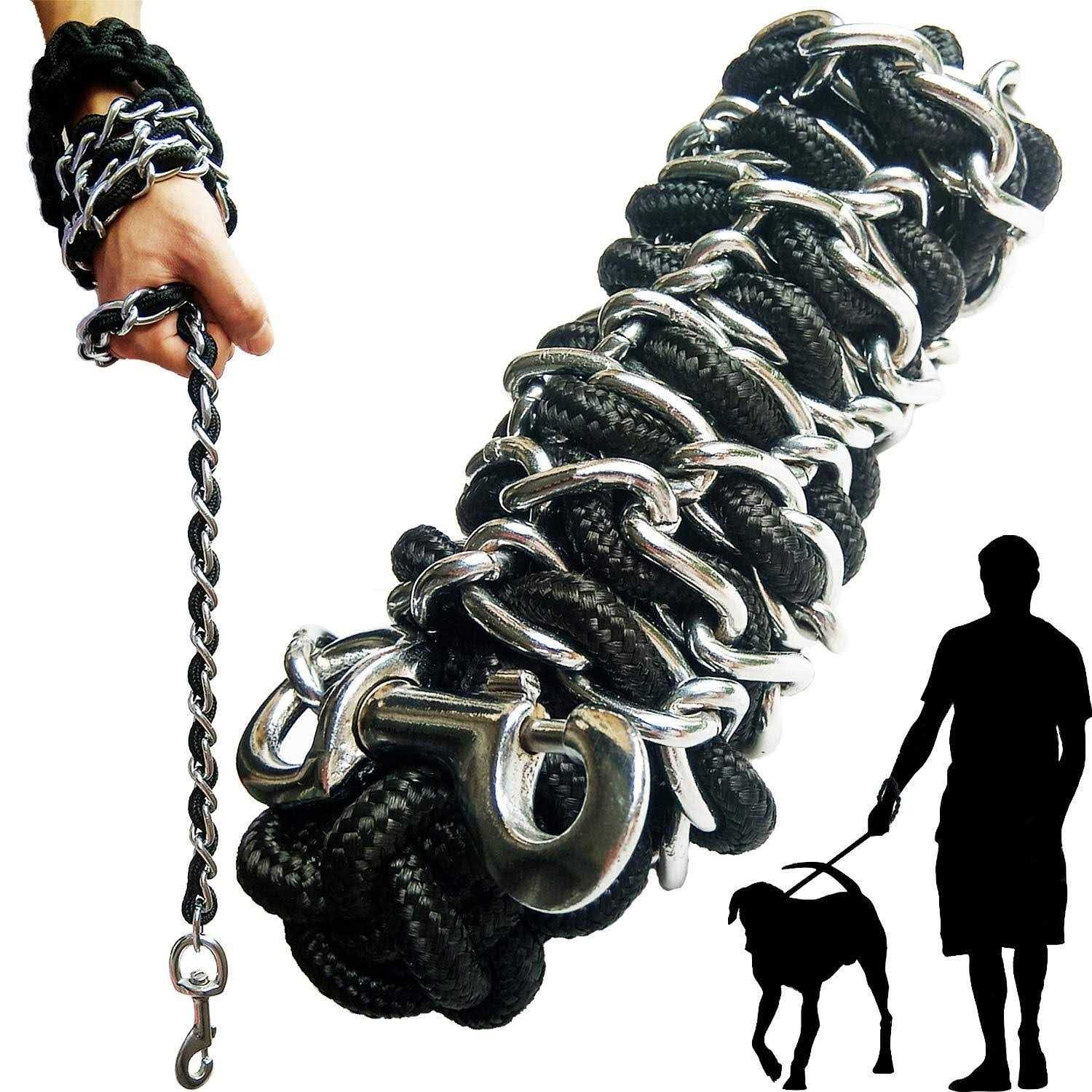 Dog Leash Metal Leashes with Pet Collar Training Walking Leads Heavy Duty Anti Bite Chain Rope Hook for Medium and Large Dogs