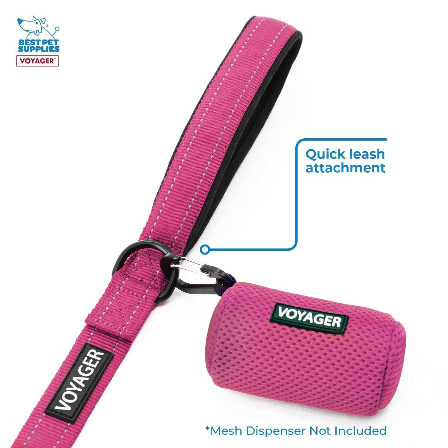 Alternative view of Voyager Reflective Dog Leash with Neoprene Handle, 5ft Long, Supports Small, Medium, and Large Breed Puppies, Cute and Heavy Duty for Walking