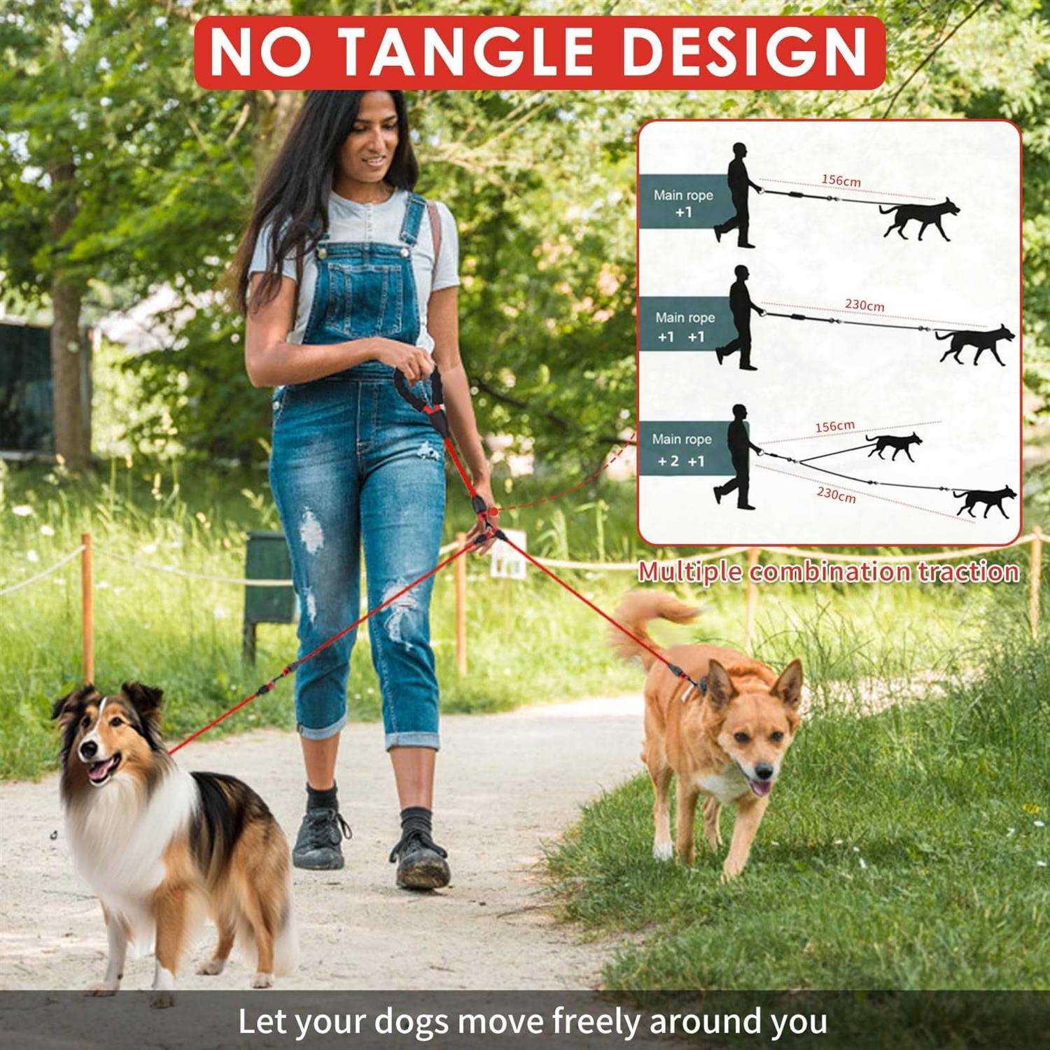 Alternative view of Mengbei tribe Heavy Duty 3 Dog Leash,3 Way Dog Leash No Tangle,Detachable 360° Swivel Device,Multiple Dog Leash with Padded Handle,for Walking and