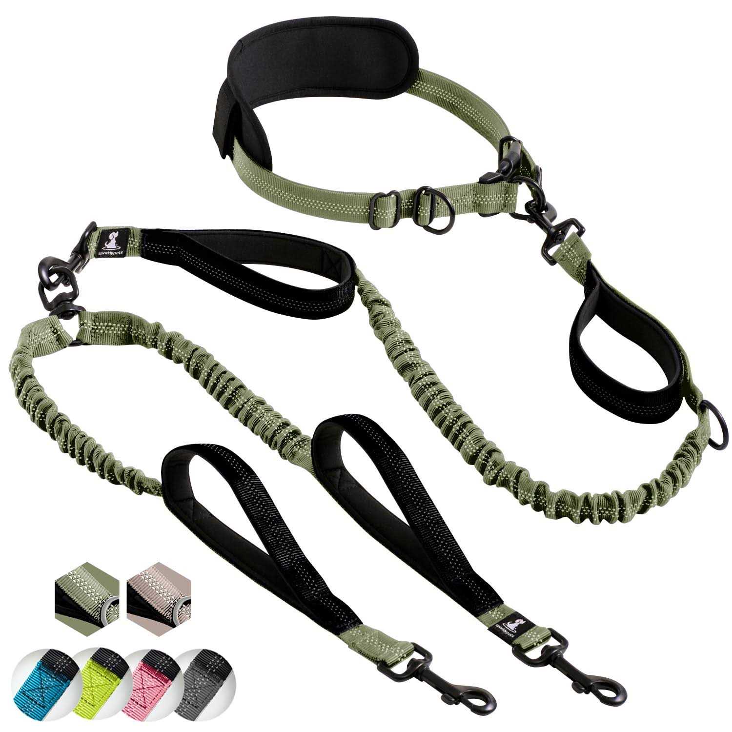 SparklyPets Hands Free Double Dog Leash Dual Dog Leash for Medium and Large Dogs