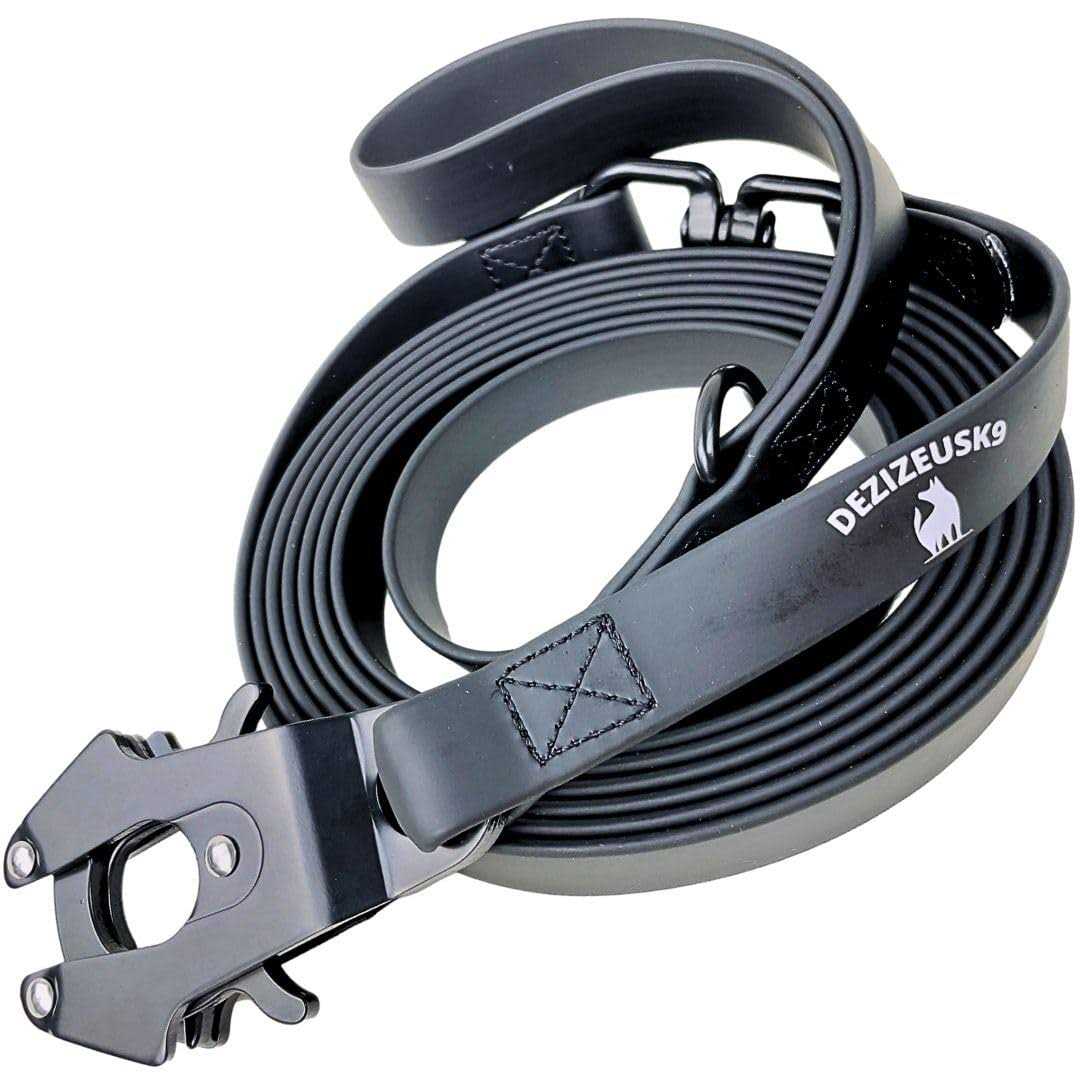Alternative view of DEZIZEUSK9 Biothane Heavy Duty Dog Leash Tactical Dog Lead Quick Release Locking cable carabiner clasp