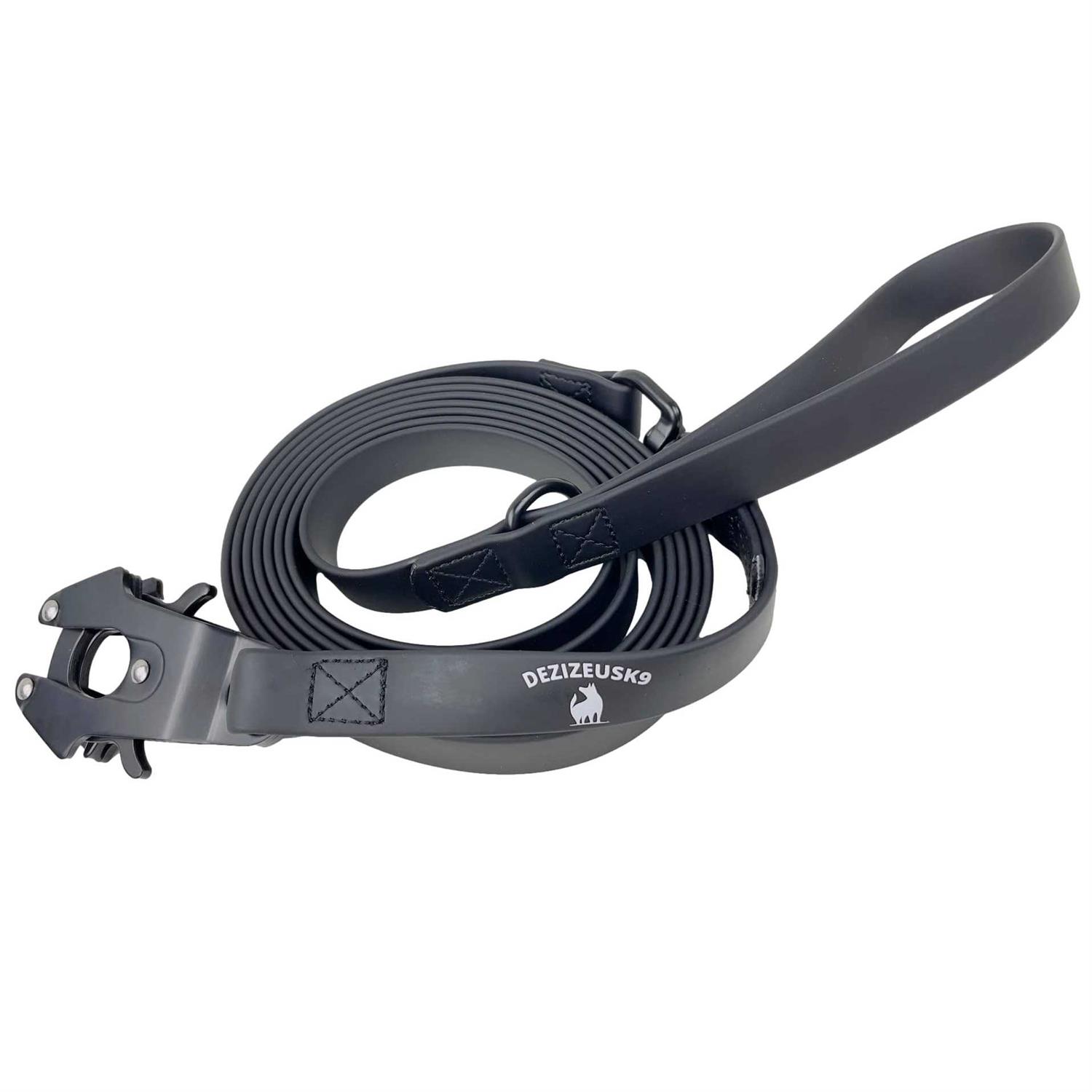 DEZIZEUSK9 Biothane Heavy Duty Dog Leash Tactical Dog Lead Quick Release Locking cable carabiner clasp