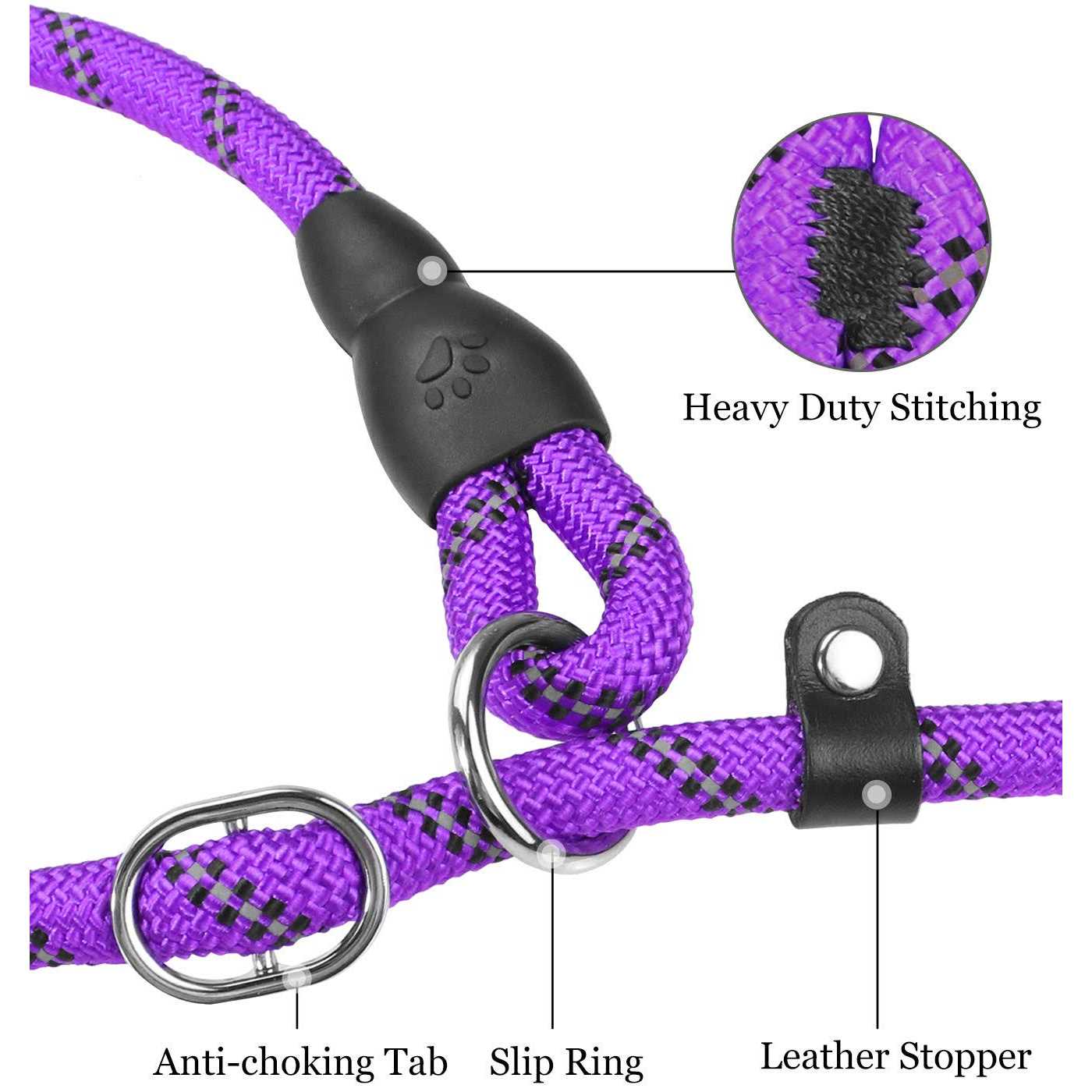 Alternative view of TagME 6 FT Slip Lead Dog Leash,12 colors,Reflective Strong Rope Slip Leash with Padded Handle,Durable No Pulling Pet Training Leash Dogs