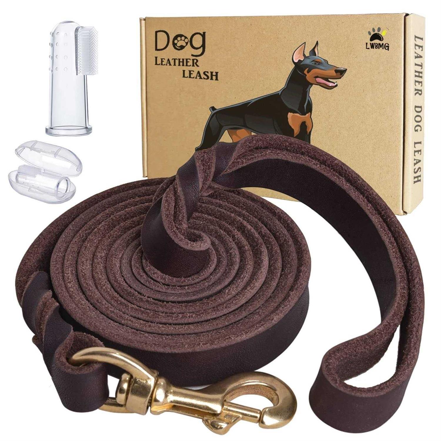 LWBMG Leather Dog Leash 6ft, Heavy Duty Dog Leash, Strong Durable Genuine Leather Braided Dog Leash, Soft and Comfortable Leather Leash for Large