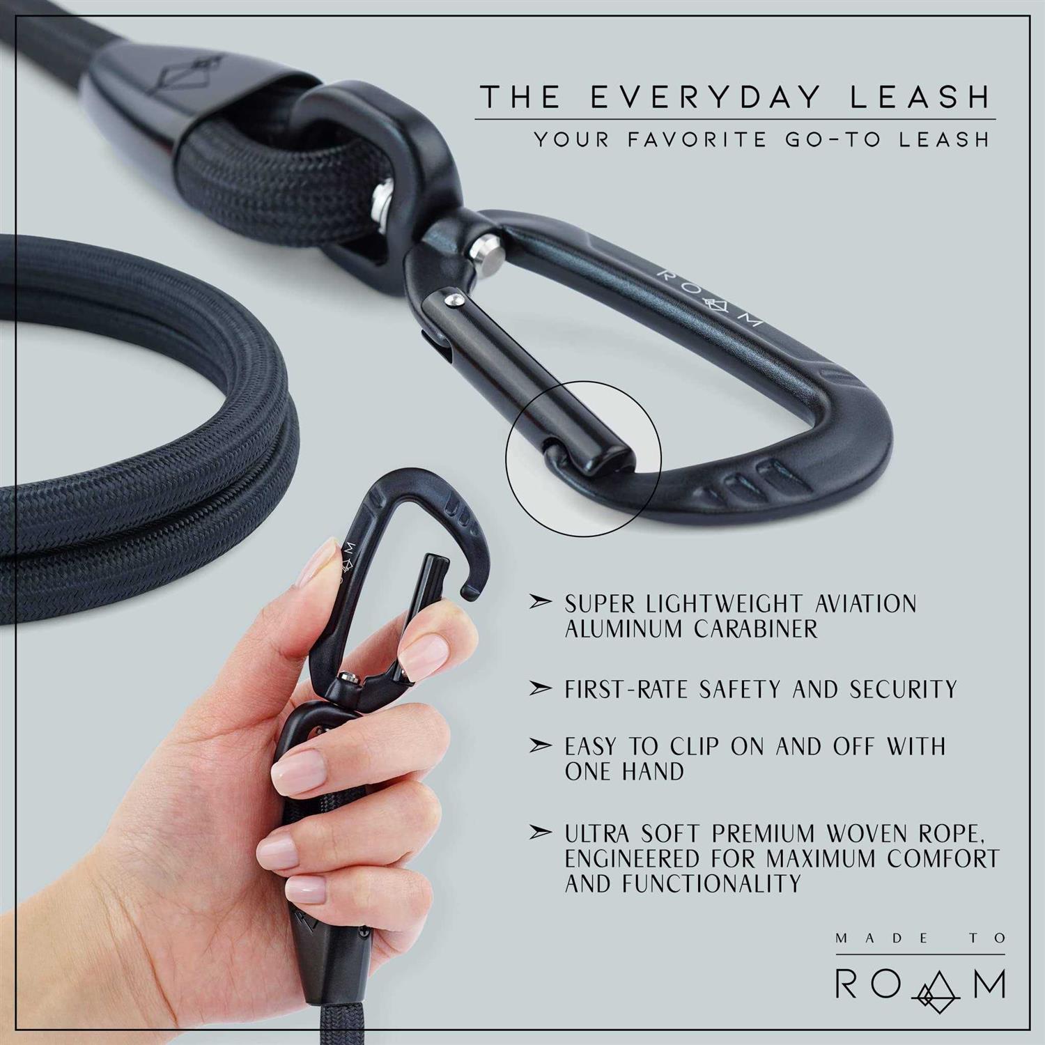 Alternative view of MADE TO ROAM Premium Everyday Leash Ultra Soft Dog Leash with Aviation Aluminum Carabiner for Small