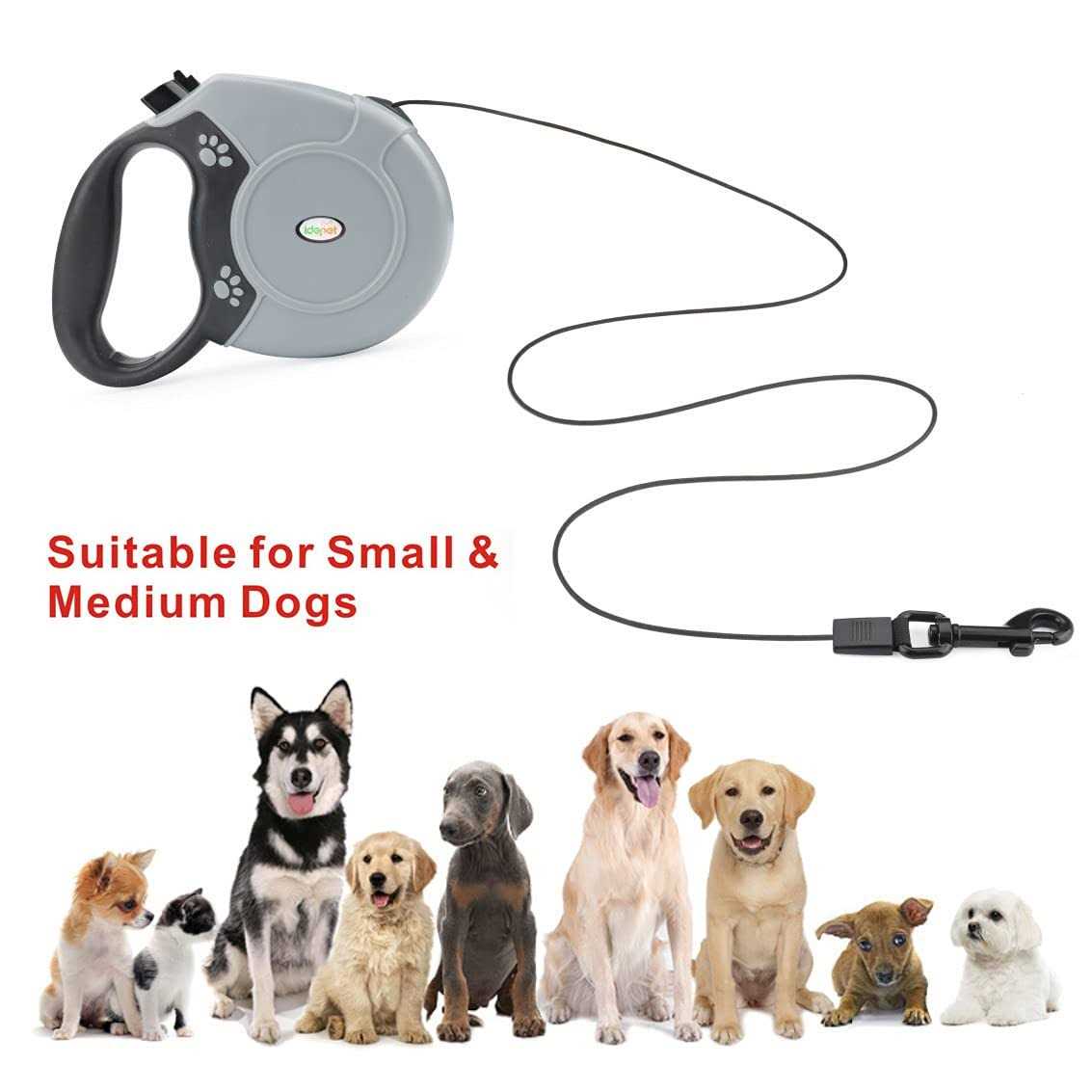 Alternative view of Idepet Heavy Duty Retractable Dog Leash for Small and Medium Dogs, Anti-Chewing Steel Chain 360 Degree Tangle-Free,Break and Lock System,16ft Leash