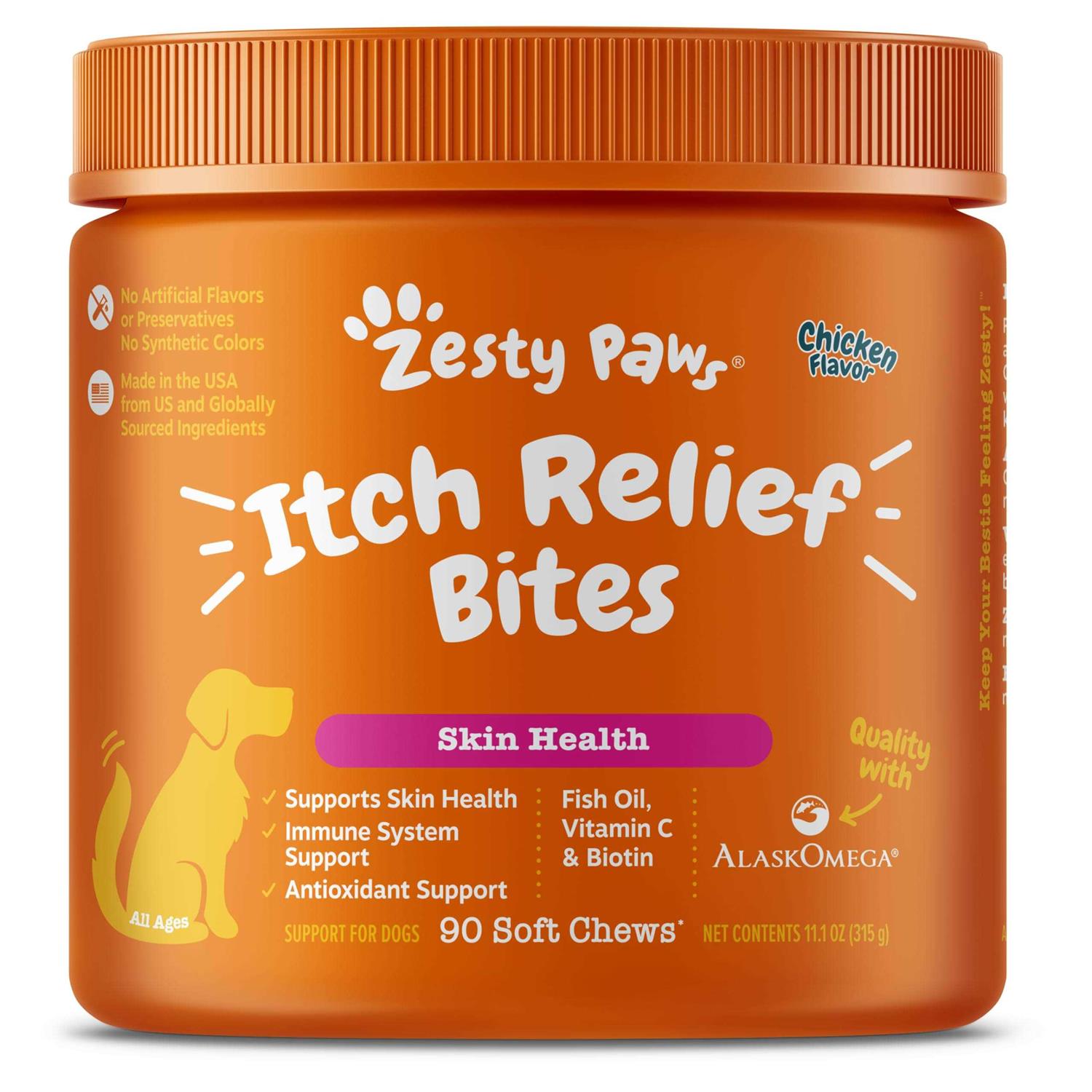 Zesty Paws Itch Relief Bites Chicken Flavored Soft Chews Supplement for Dogs