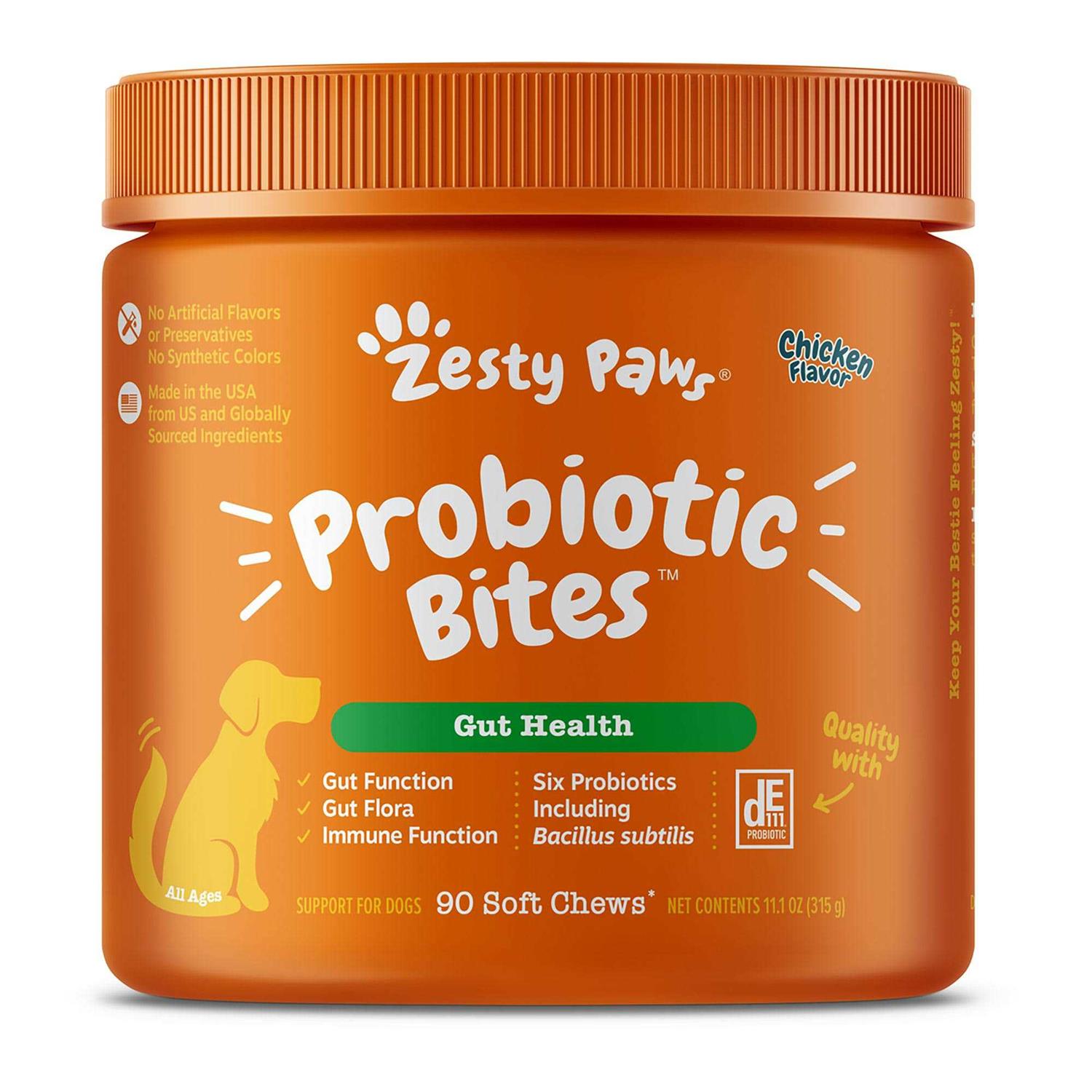 Zesty Paws Probiotic Bites Gut Flora & Digestive Supplement for Dogs Chicken 90 Soft Chews