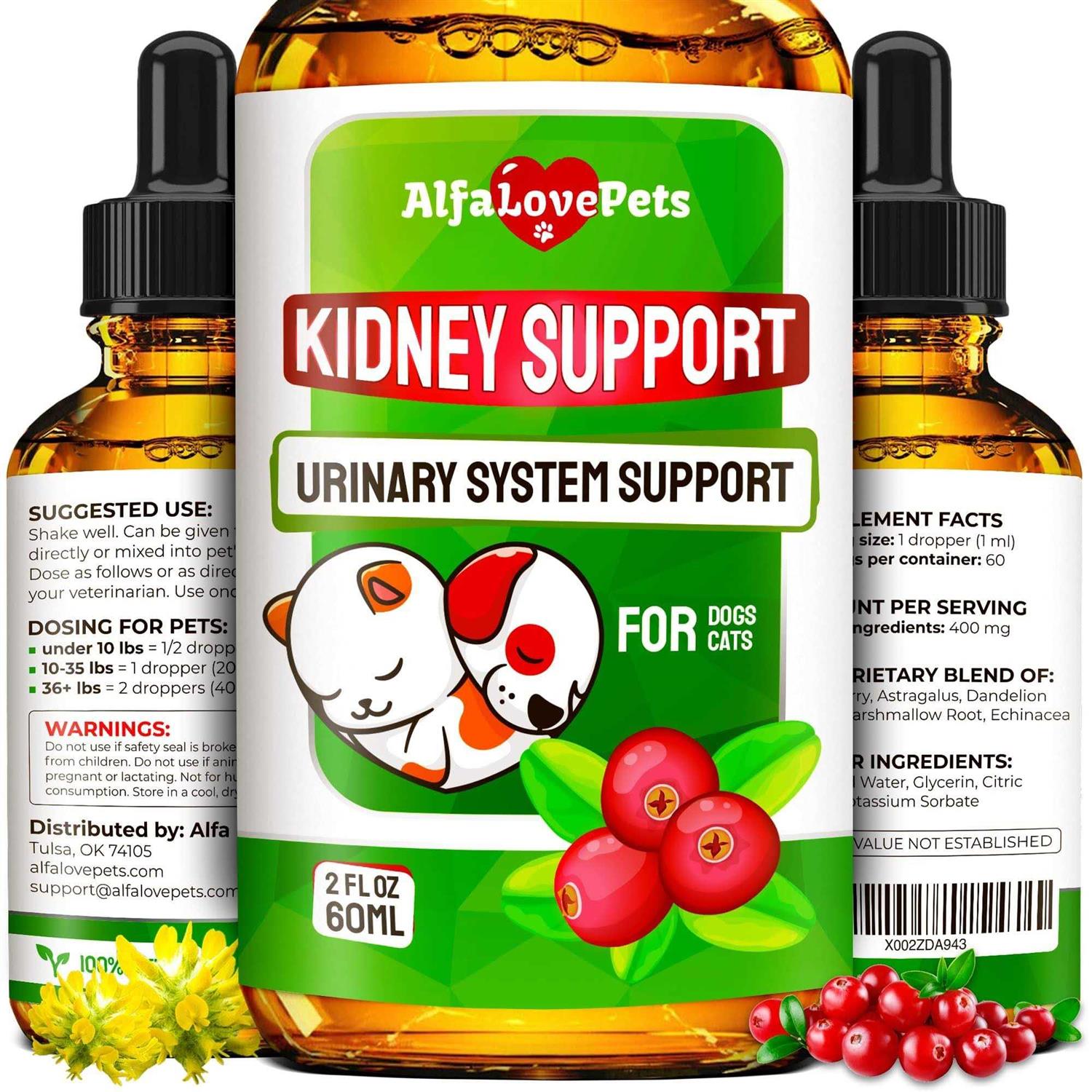 Alfa Love Pets Natural Kidney Support for Dog Uti Cat Uti Canine Urinary Tract Care Wcranberry