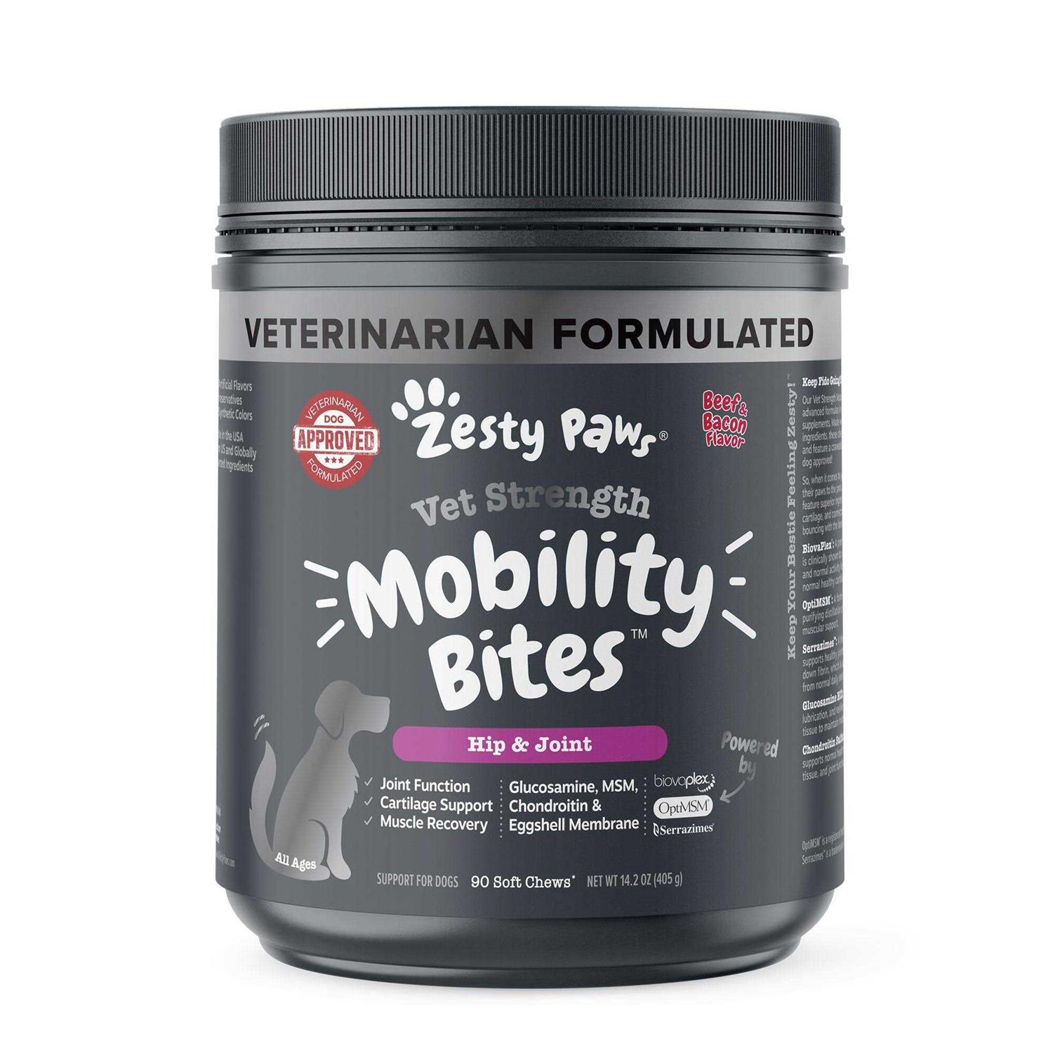Zesty Paws Vet Strength Hip & Joint Mobility Bites Beef & Bacon Flavored Chews for Dogs