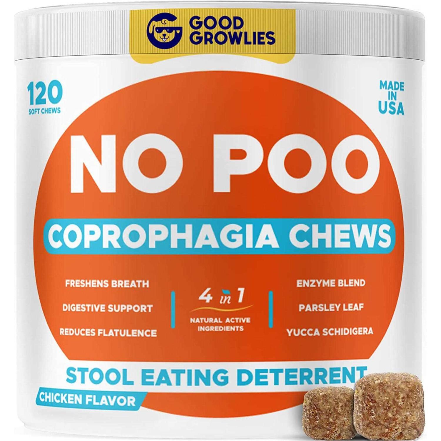 GoodGrowlies Chew No Poo Coprophagia Natural Stool Eating Deterrent & Breath Aid Chew Supplement for Dogs