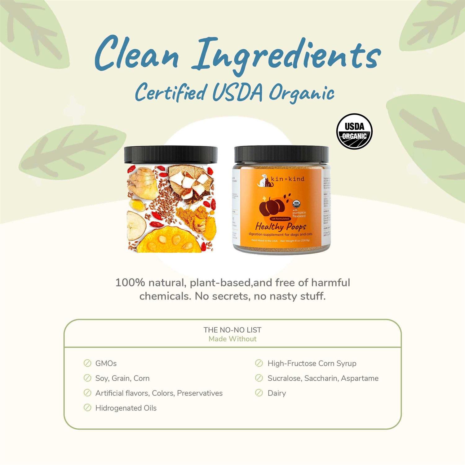 Alternative view of kin+kind Organic Healthy Poops Dog & Cat Supplement