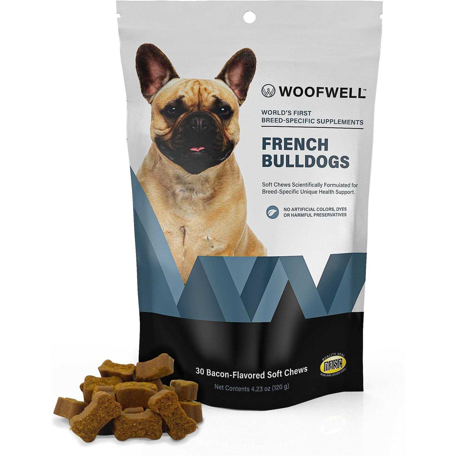 WoofWell French Bulldog Health Support Bacon Flavored Soft Chews Dog Supplement