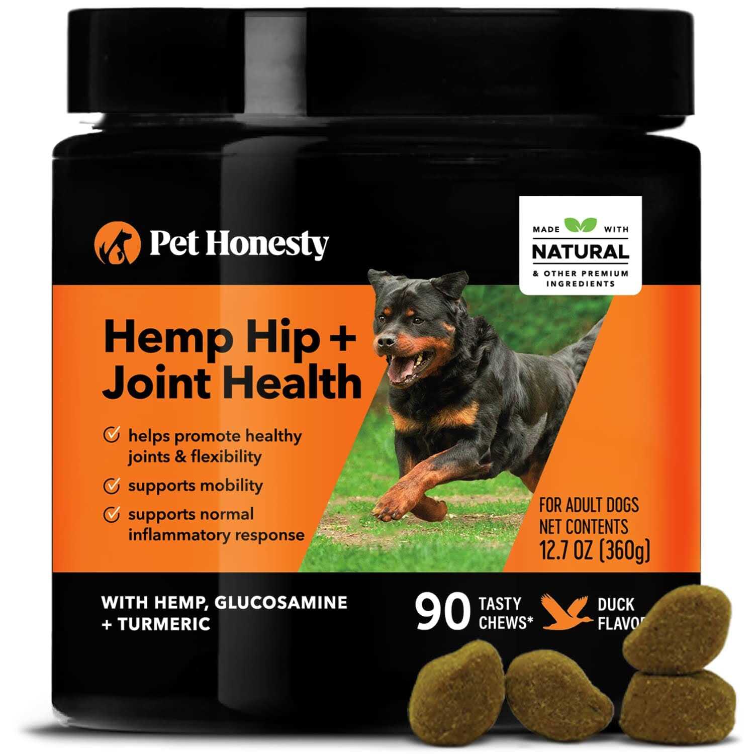 Pet Honesty Hemp Hip + Joint Health Soft Duck Chews for Dogs