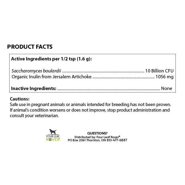 Alternative view of Four Leaf Rover Saccharomyces Boulardii Yeast-Based Probiotics for Dogs