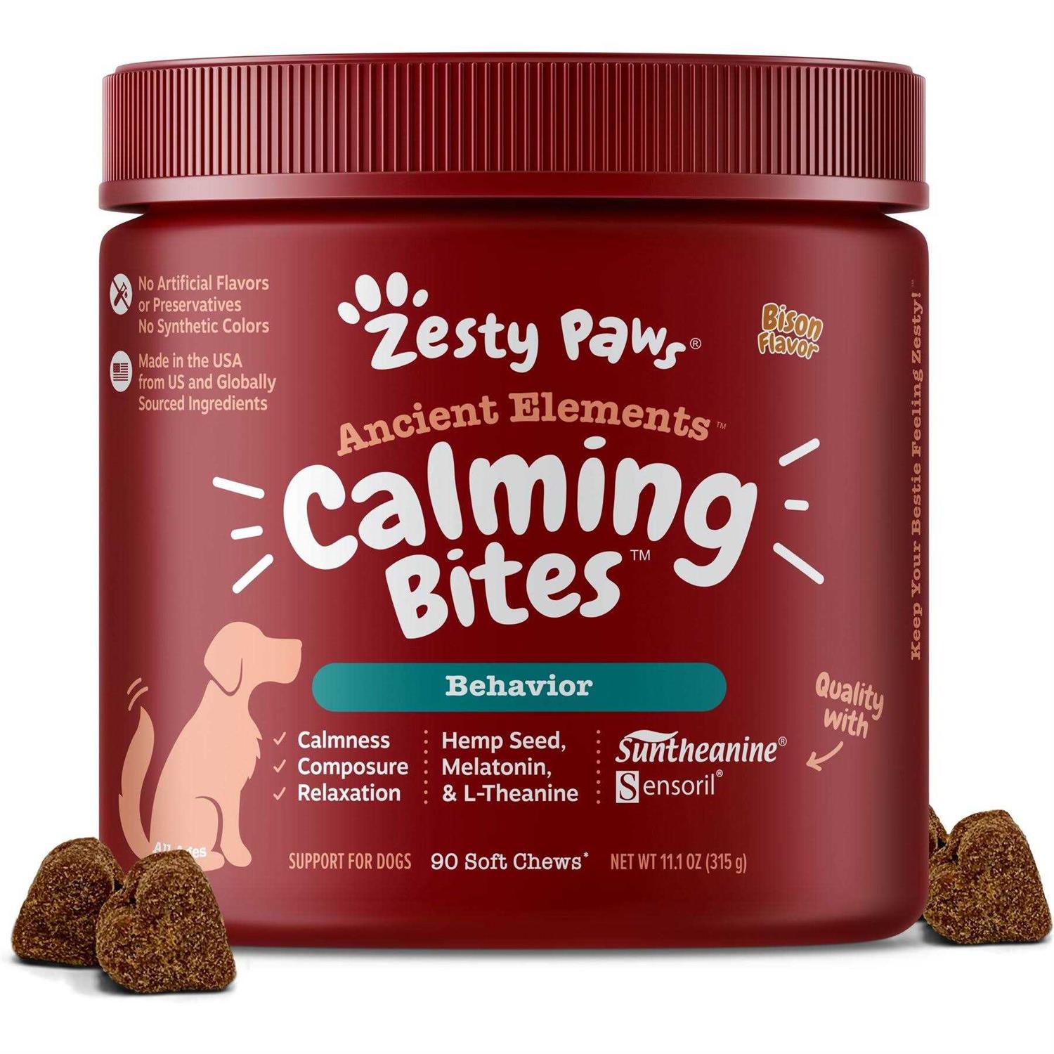Zesty Paws Ancient Elements Hemp Calming Bites Bison Flavored Soft Chews Supplement for Dogs